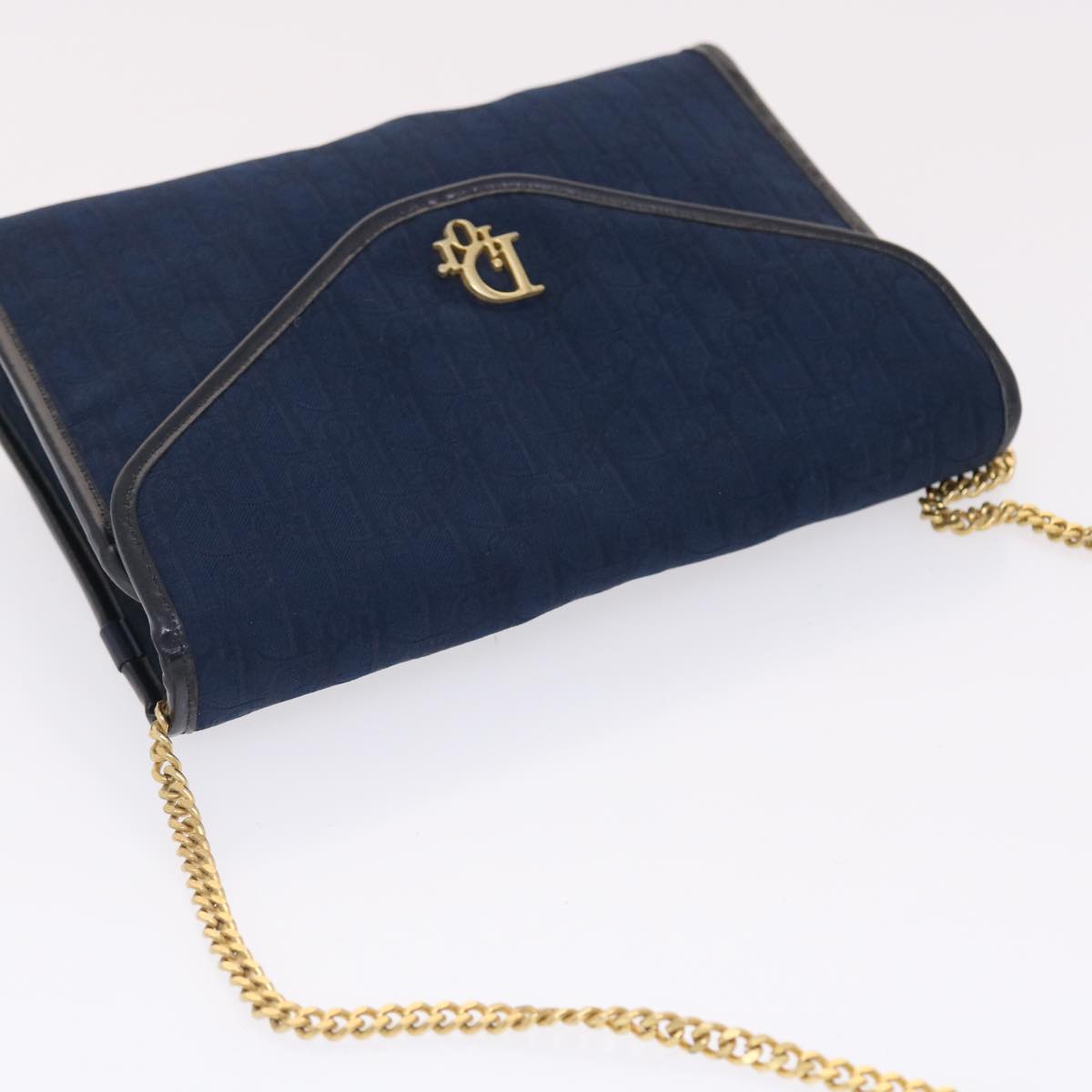 Christian Dior Trotter Canvas Chain Shoulder Bag Navy Auth 49994