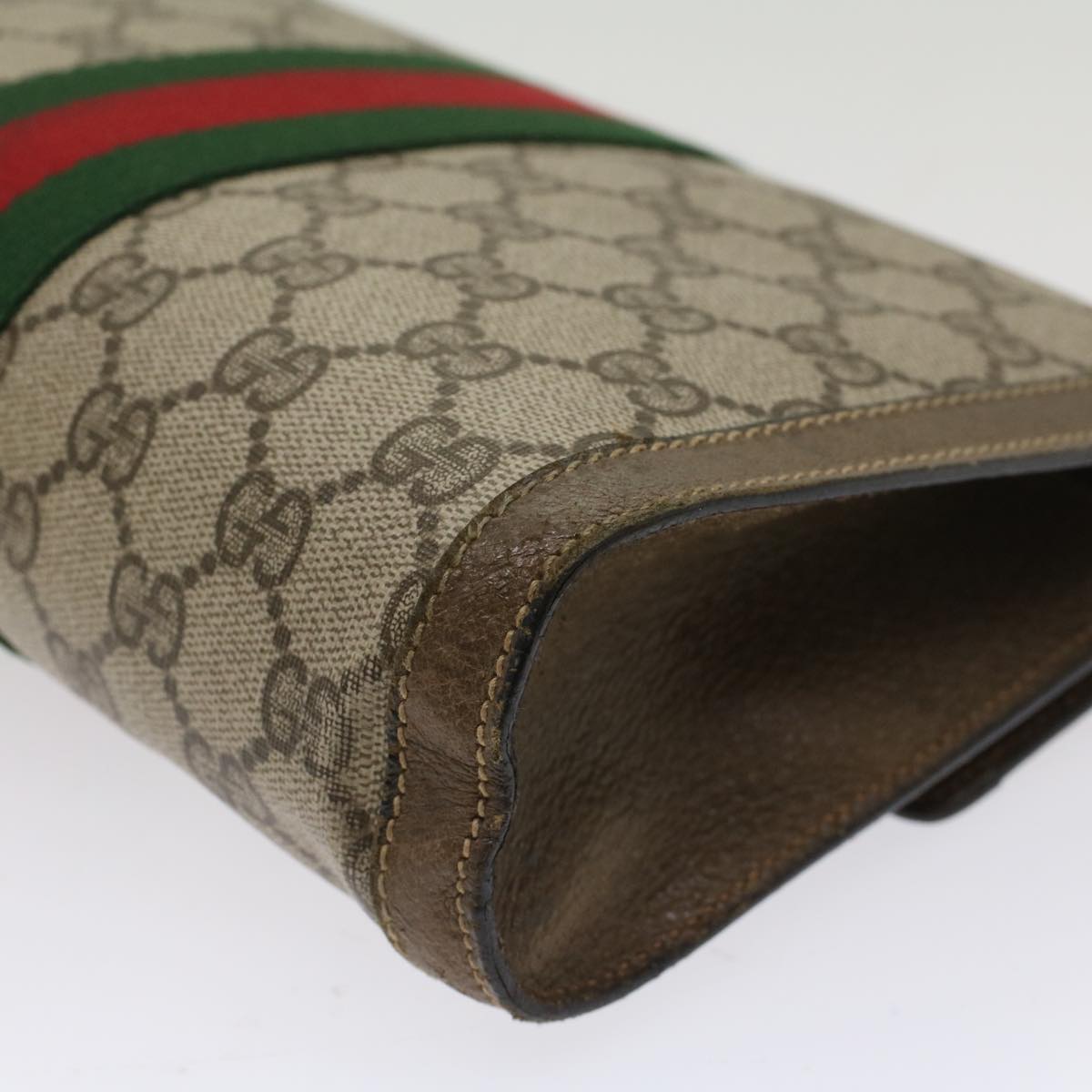 GUCCI GG Canvas Web Sherry Line Clutch Bag PVC Leather Beige Red Auth 49998