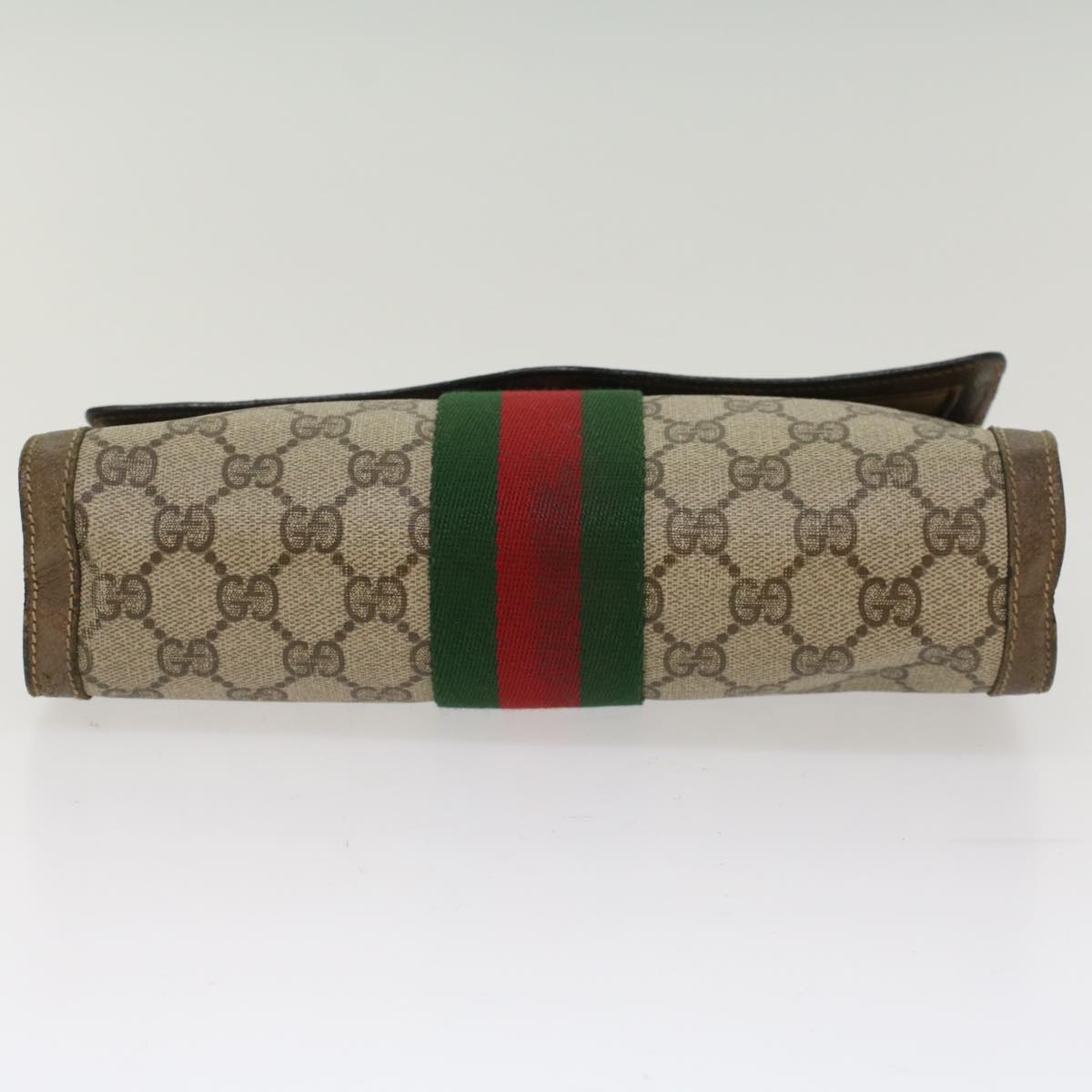 GUCCI GG Canvas Web Sherry Line Clutch Bag PVC Leather Beige Red Auth 49998