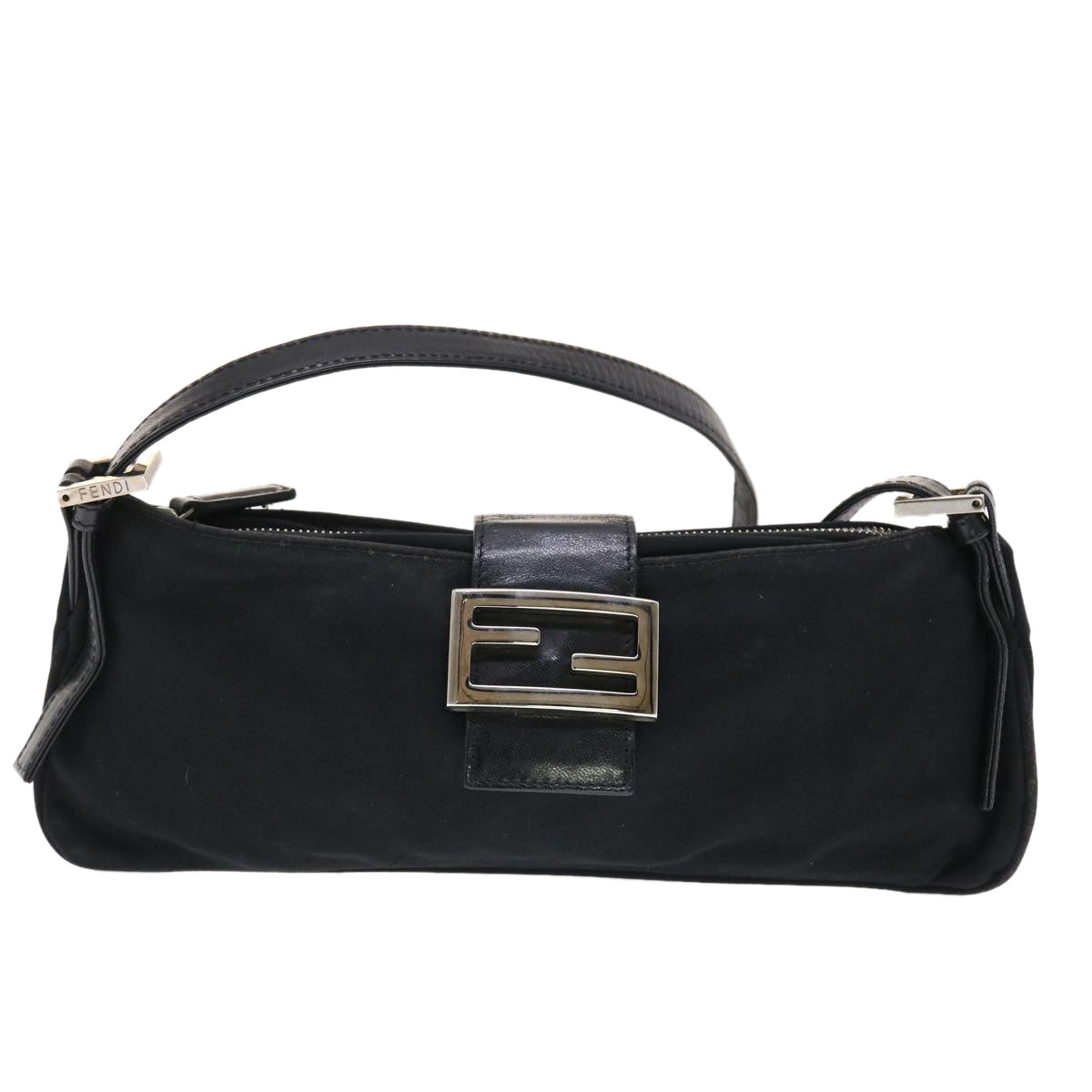 FENDI Mamma Baguette Shoulder Bag Nylon Black Auth 50144