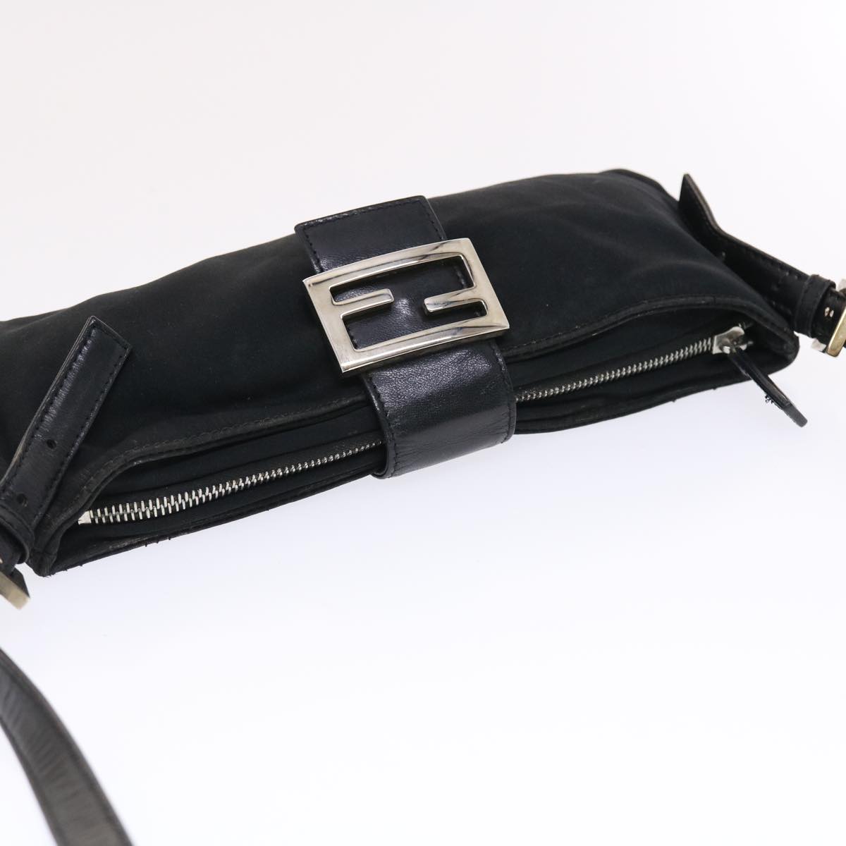 FENDI Mamma Baguette Shoulder Bag Nylon Black Auth 50144