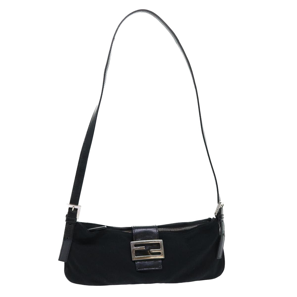 FENDI Mamma Baguette Shoulder Bag Nylon Black Auth 50145