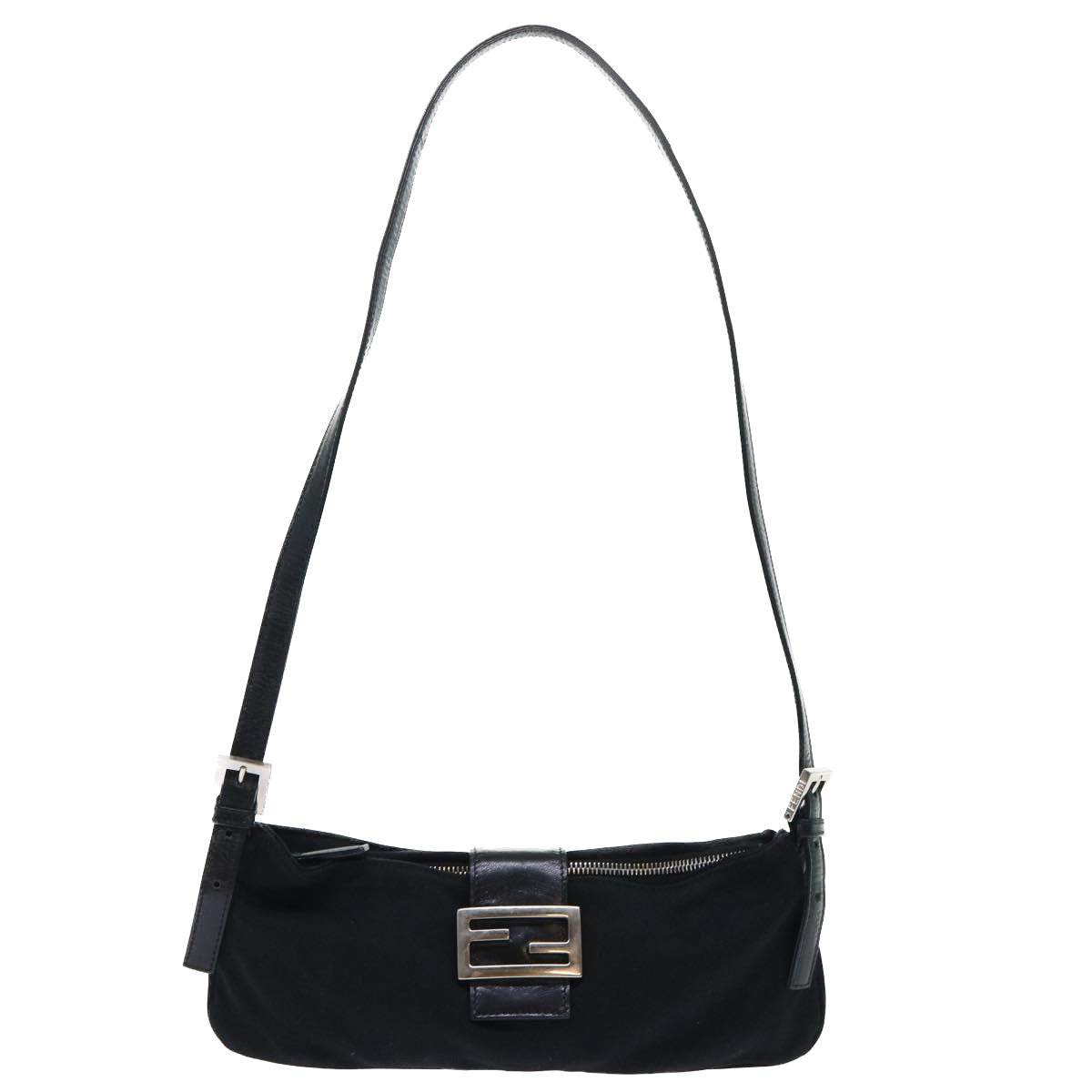 FENDI Mamma Baguette Shoulder Bag Nylon Black Auth 50145