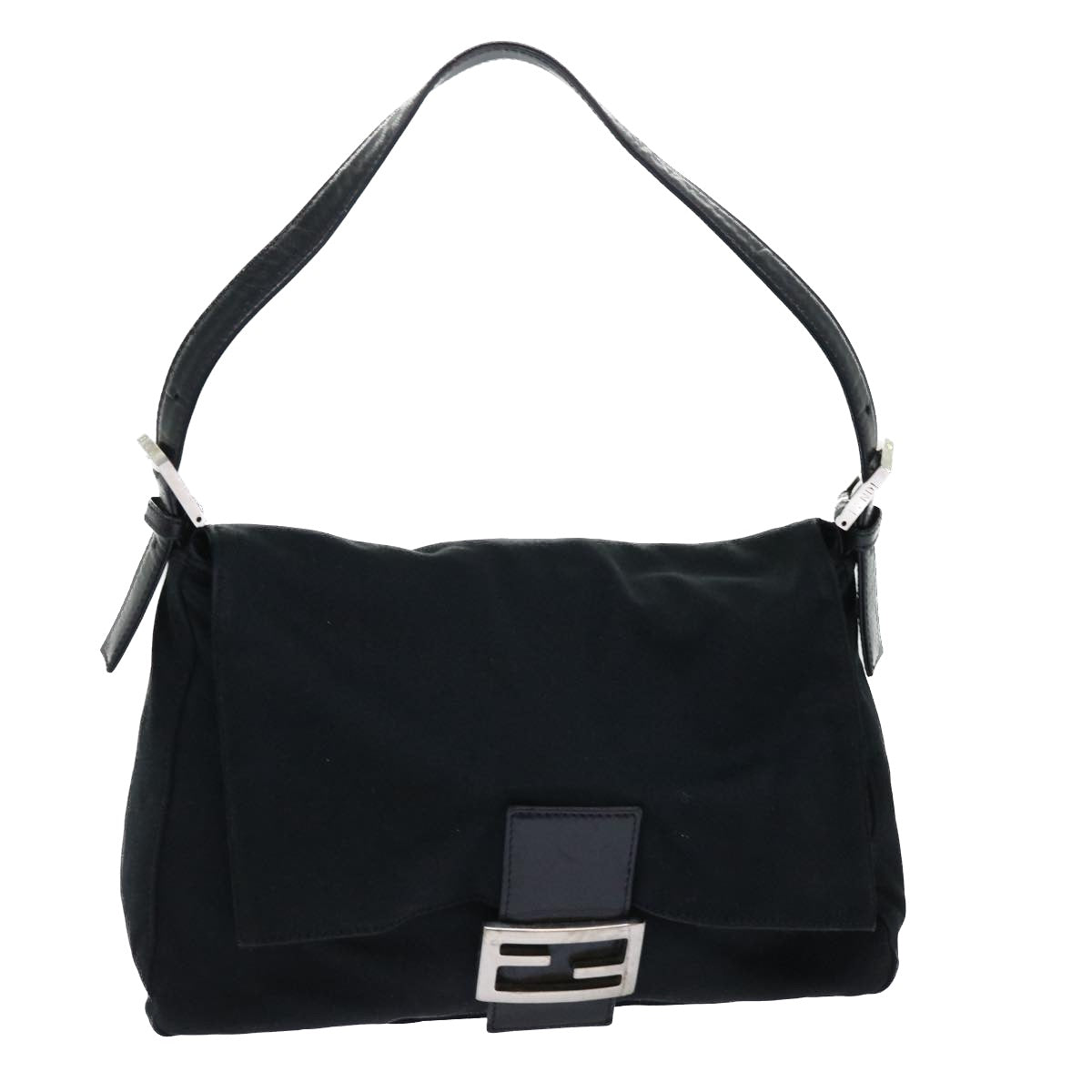 FENDI Mamma Baguette Shoulder Bag Nylon Black Auth 50146