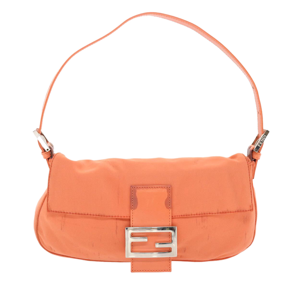 FENDI Mamma Baguette Shoulder Bag Nylon Orange Auth 50148