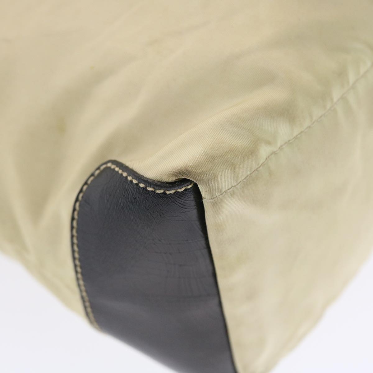 PRADA Shoulder Bag Nylon Leather Beige Black Auth 50151