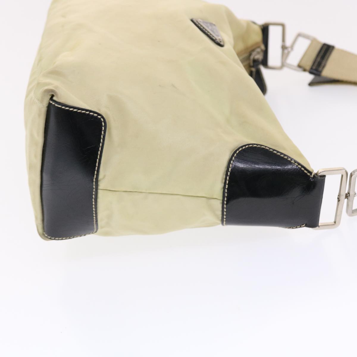 PRADA Shoulder Bag Nylon Leather Beige Black Auth 50151