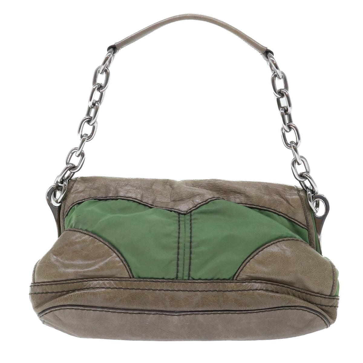 PRADA Chain Hand Bag Nylon Leather Green Auth 50152 - 0