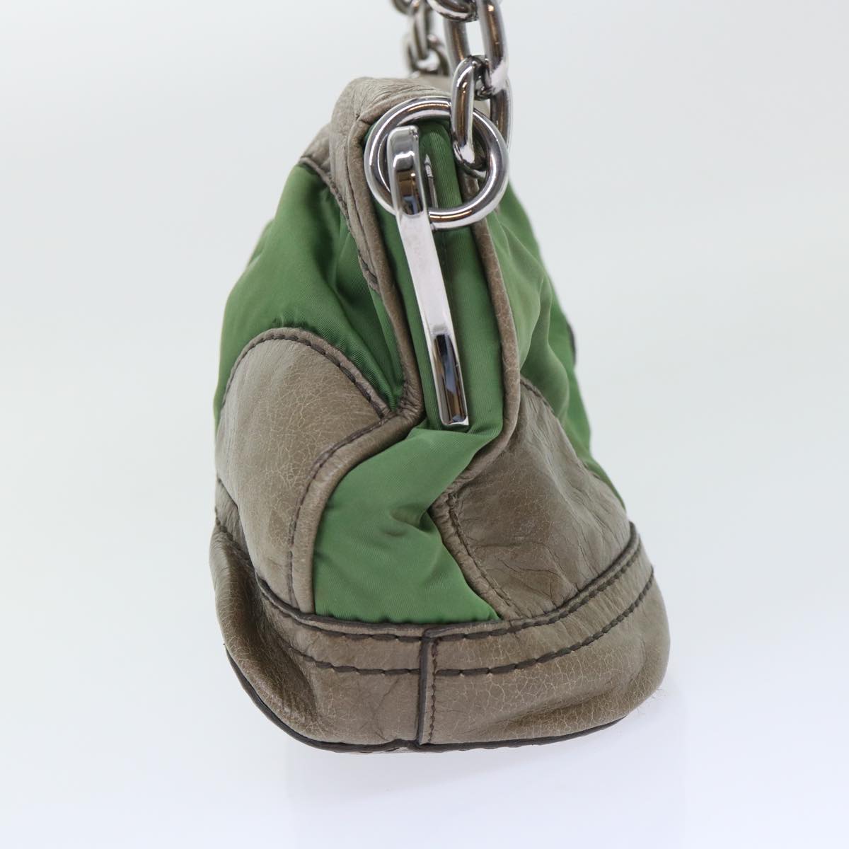 PRADA Chain Hand Bag Nylon Leather Green Auth 50152