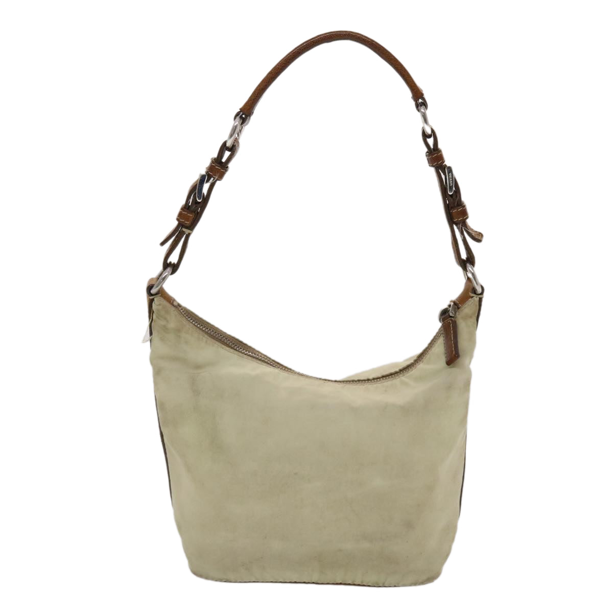 PRADA Shoulder Bag Nylon Leather Cream Auth 50154 - 0