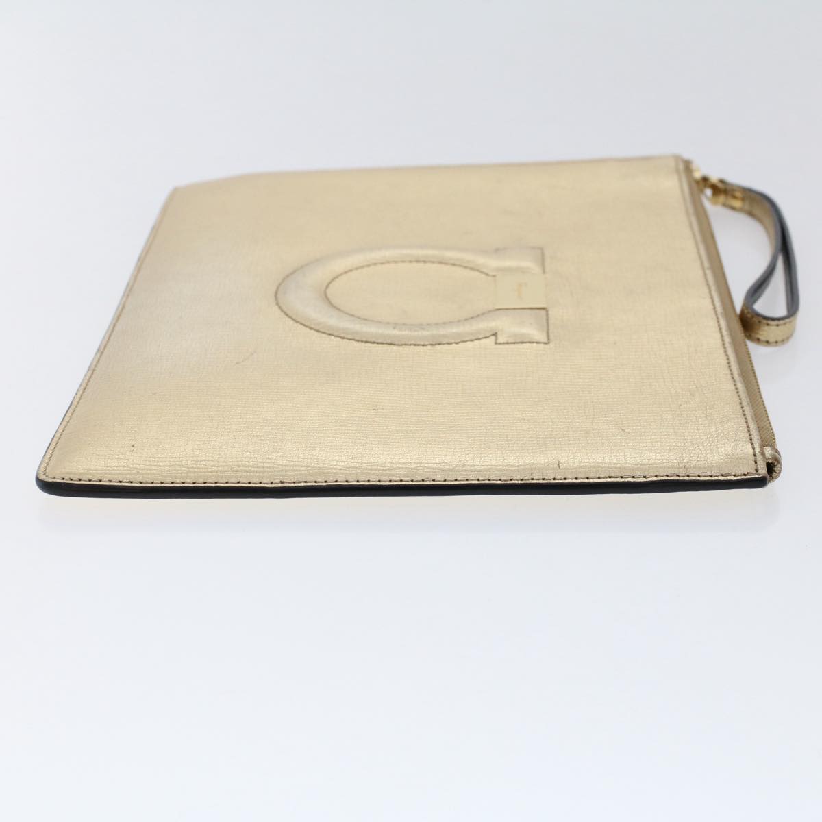 Salvatore Ferragamo Clutch Bag Leather Gold Auth 50189