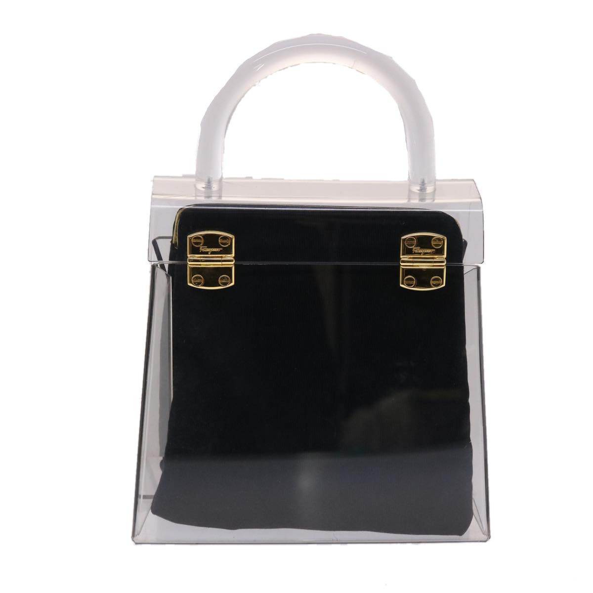 Salvatore Ferragamo Gancini Hand Bag Plastic Clear Gold Black Auth 50190A - 0