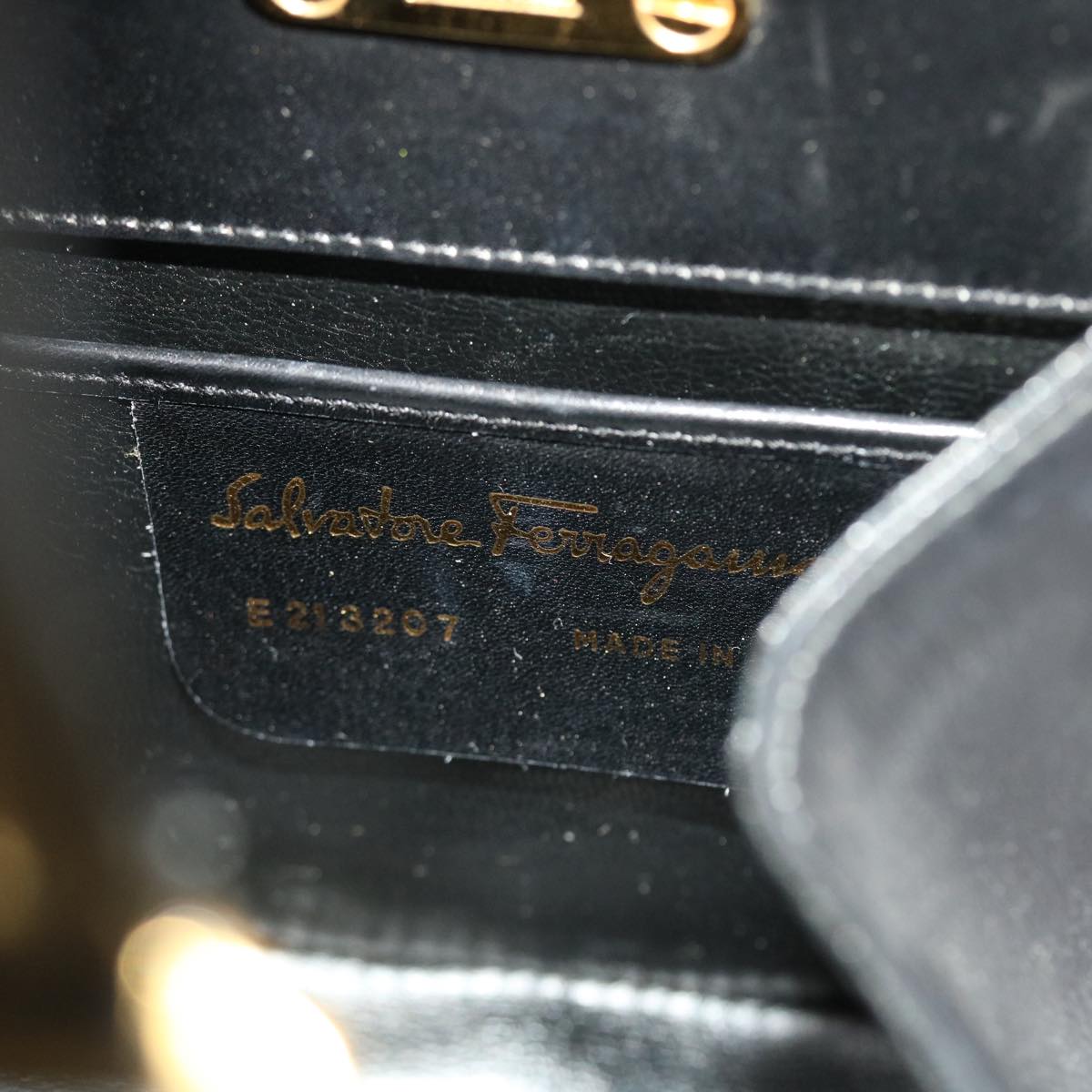 Salvatore Ferragamo Gancini Hand Bag Leather Black Auth 50191