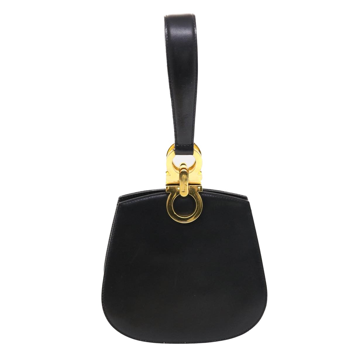 Salvatore Ferragamo Gancini Hand Bag Leather Black Auth 50191 - 0