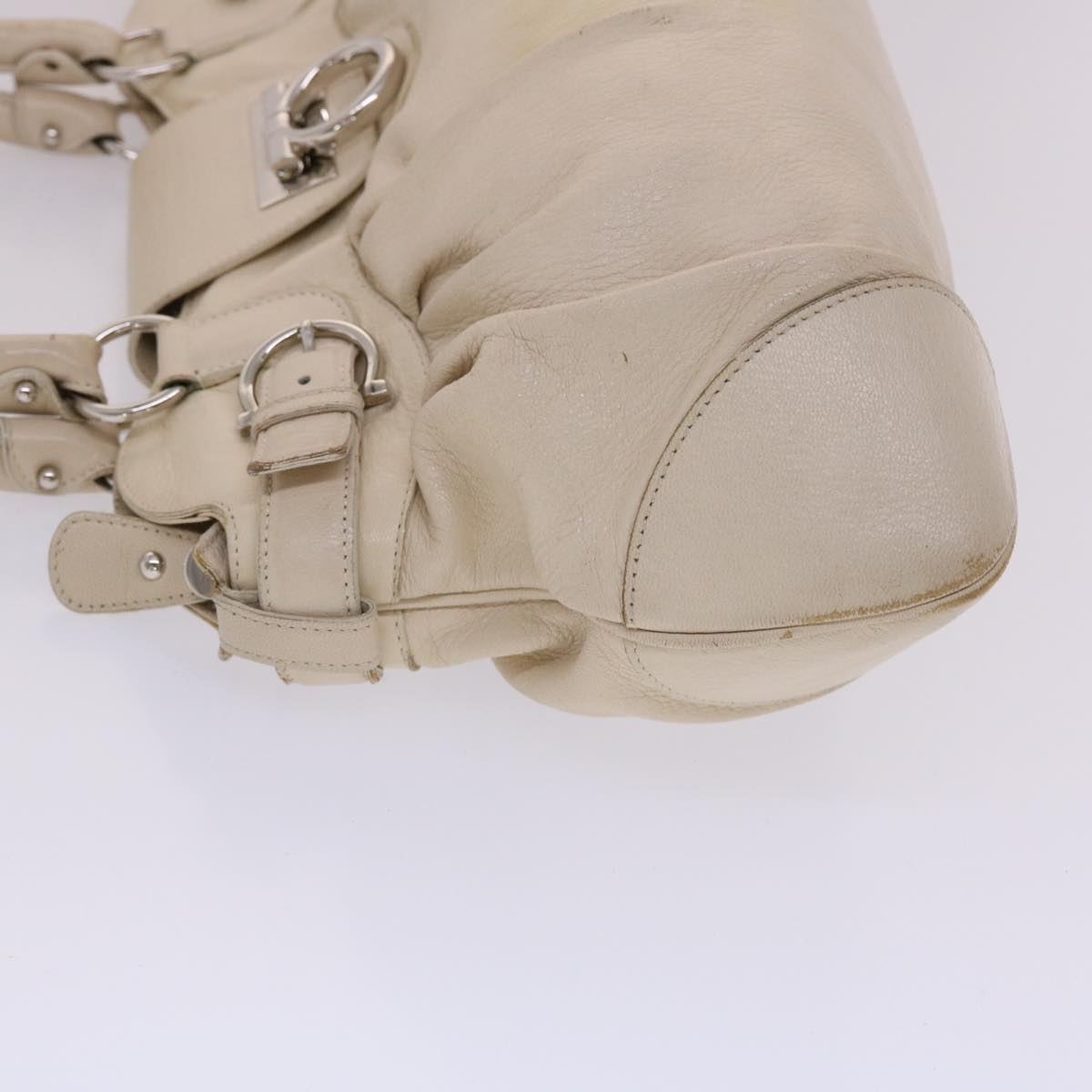 Salvatore Ferragamo Gancini Hand Bag Leather White Auth 50193
