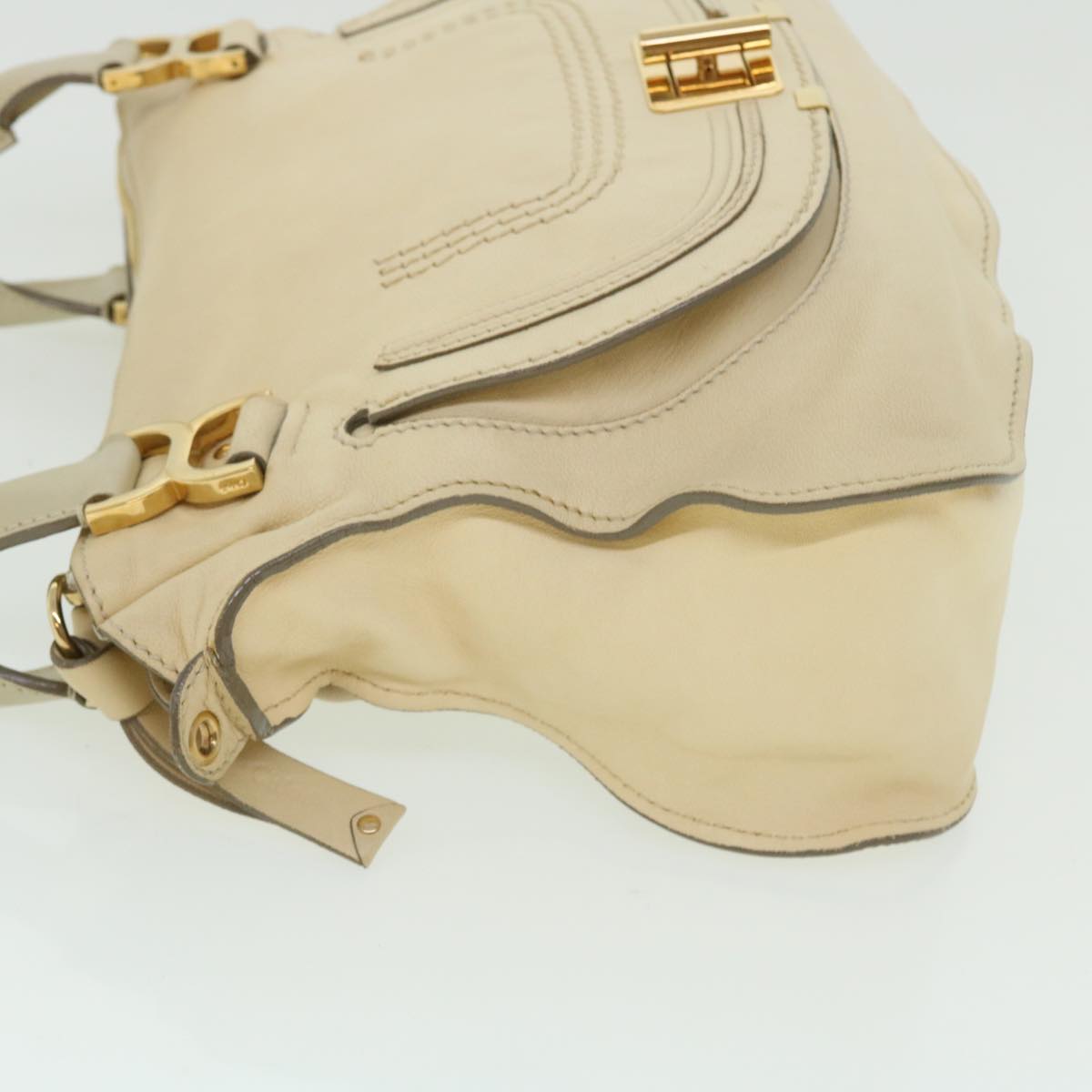 Chloe Mercy Hand Bag Leather 2way Cream Auth 50194