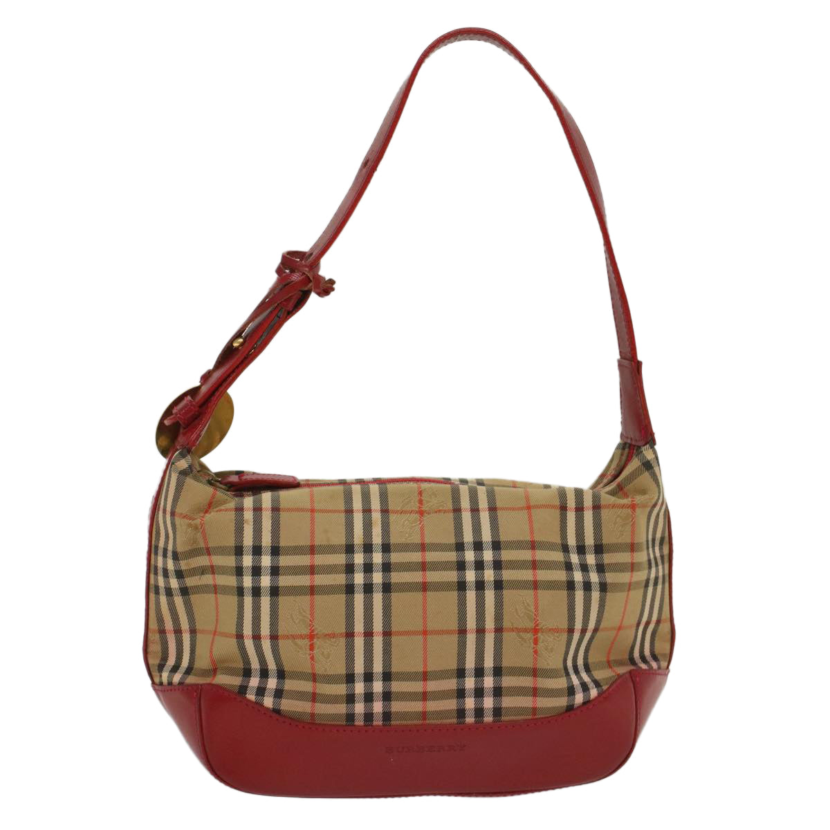 BURBERRY Nova Check Hand Bag Canvas Beige Red Auth 50197