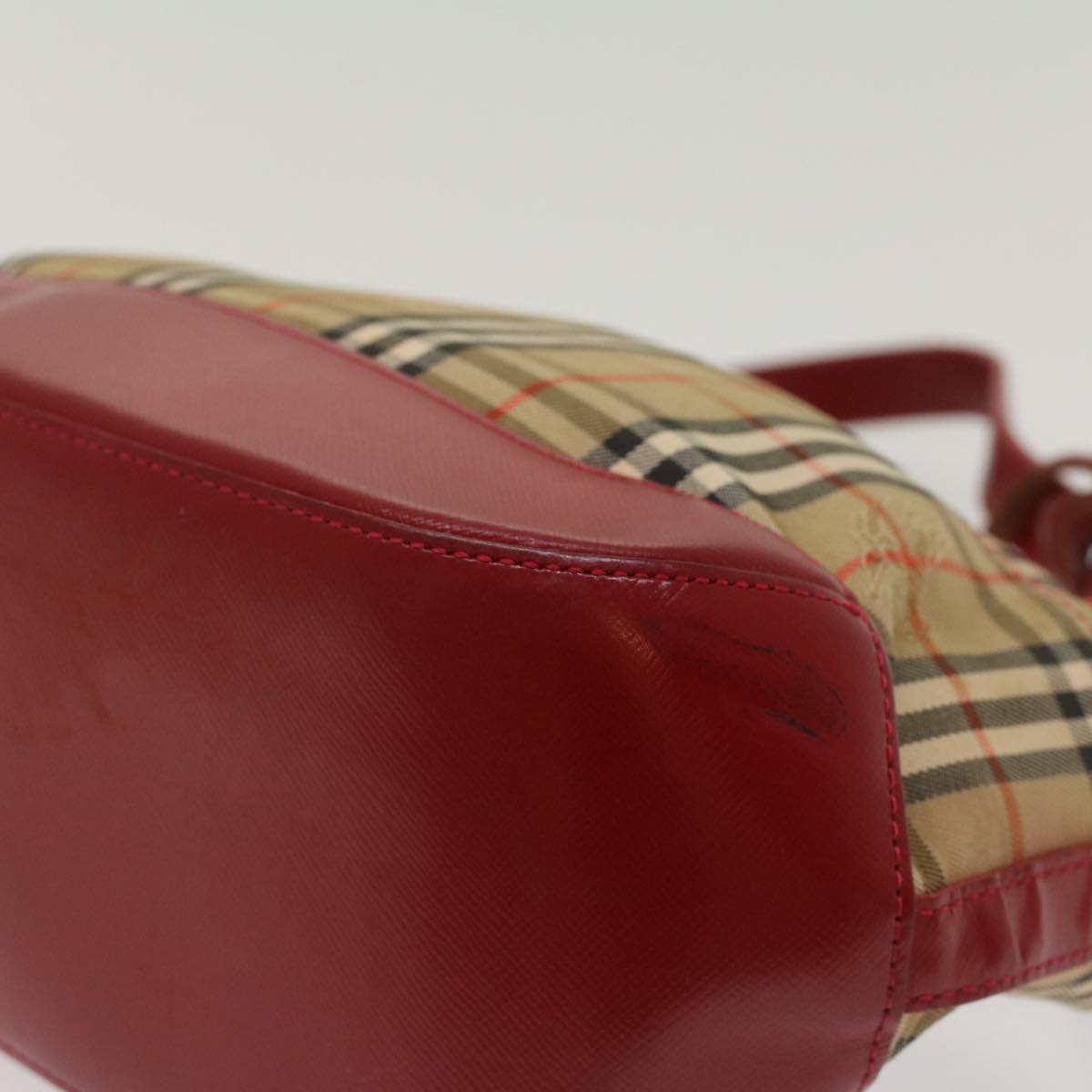 BURBERRY Nova Check Hand Bag Canvas Beige Red Auth 50197