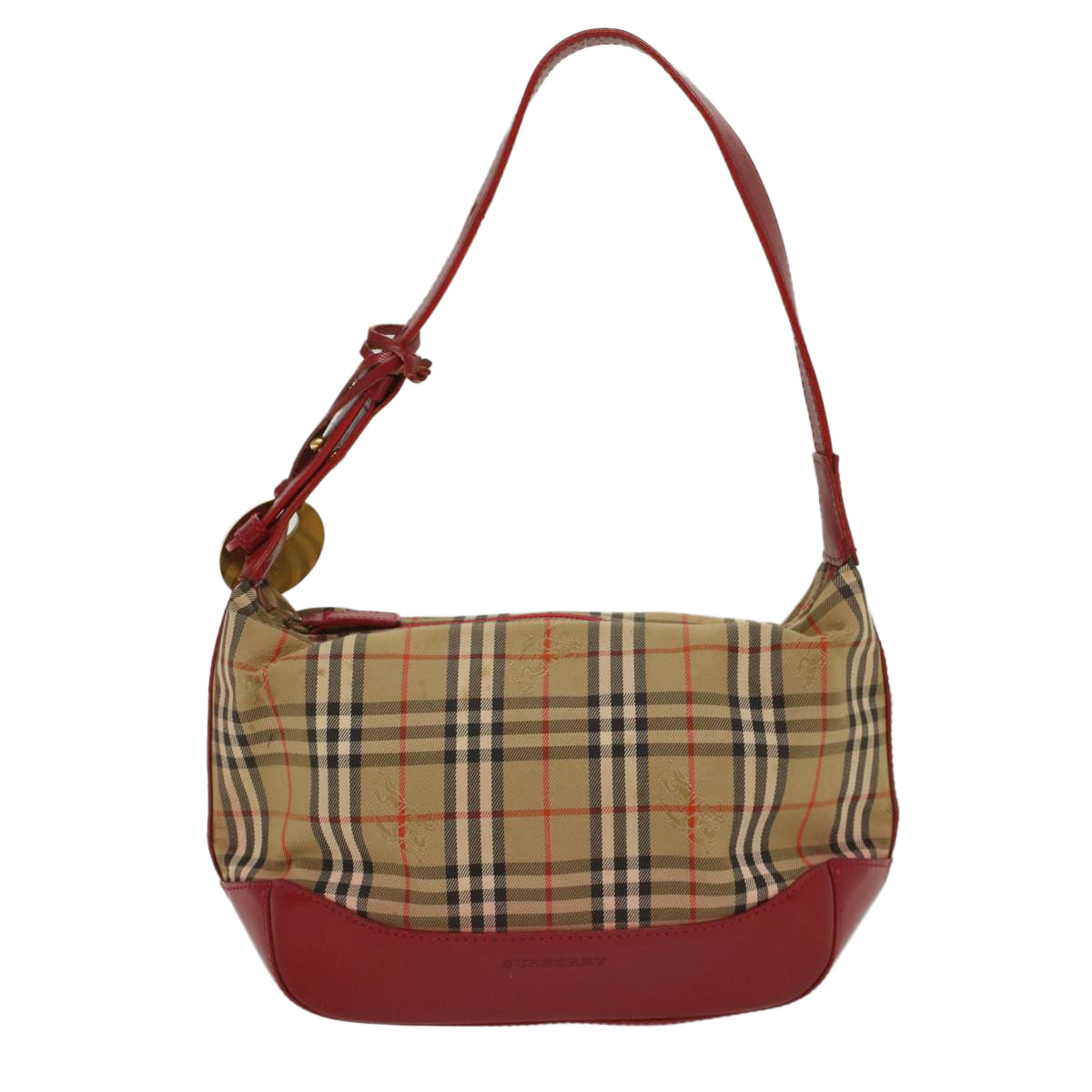 BURBERRY Nova Check Hand Bag Canvas Beige Red Auth 50197