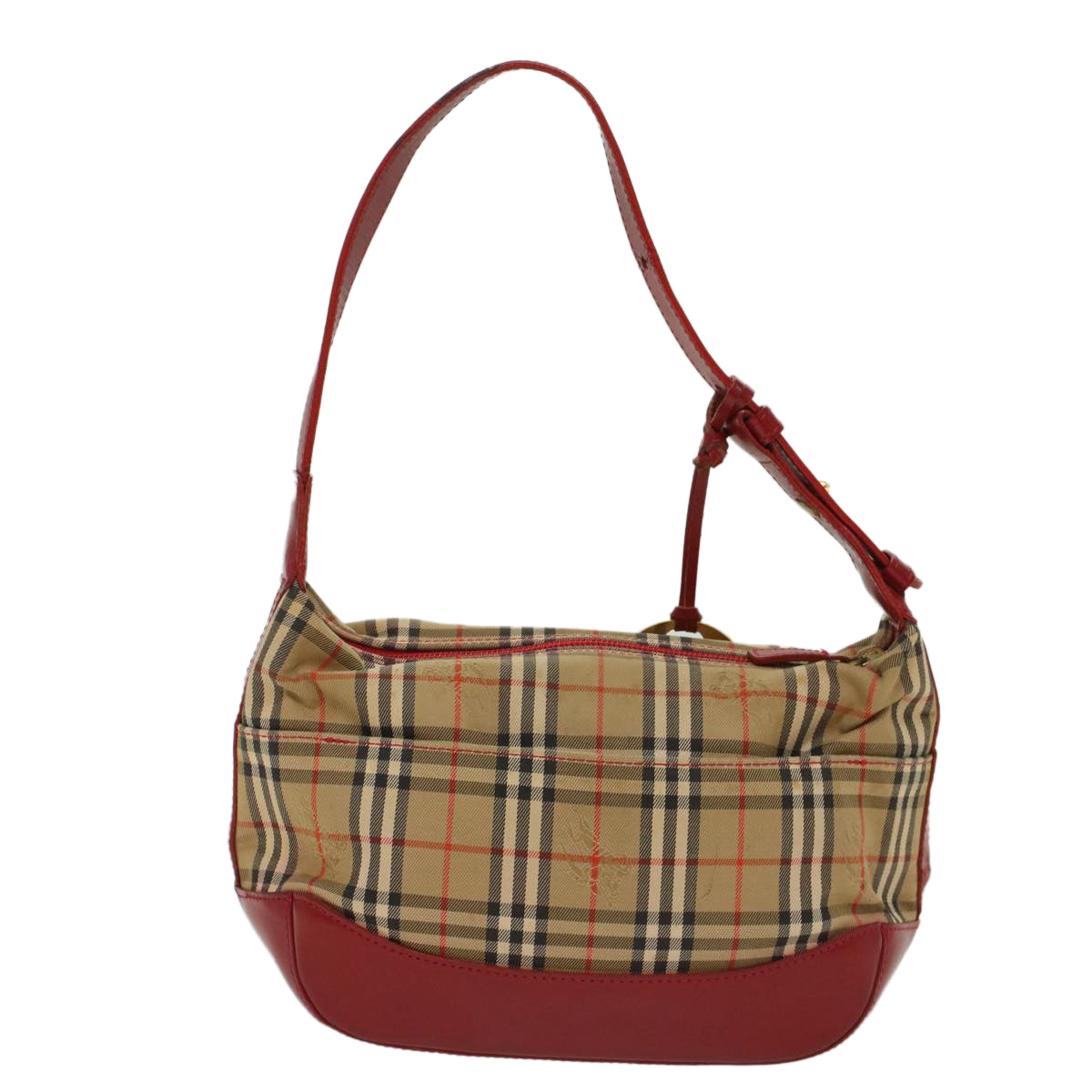 BURBERRY Nova Check Hand Bag Canvas Beige Red Auth 50197