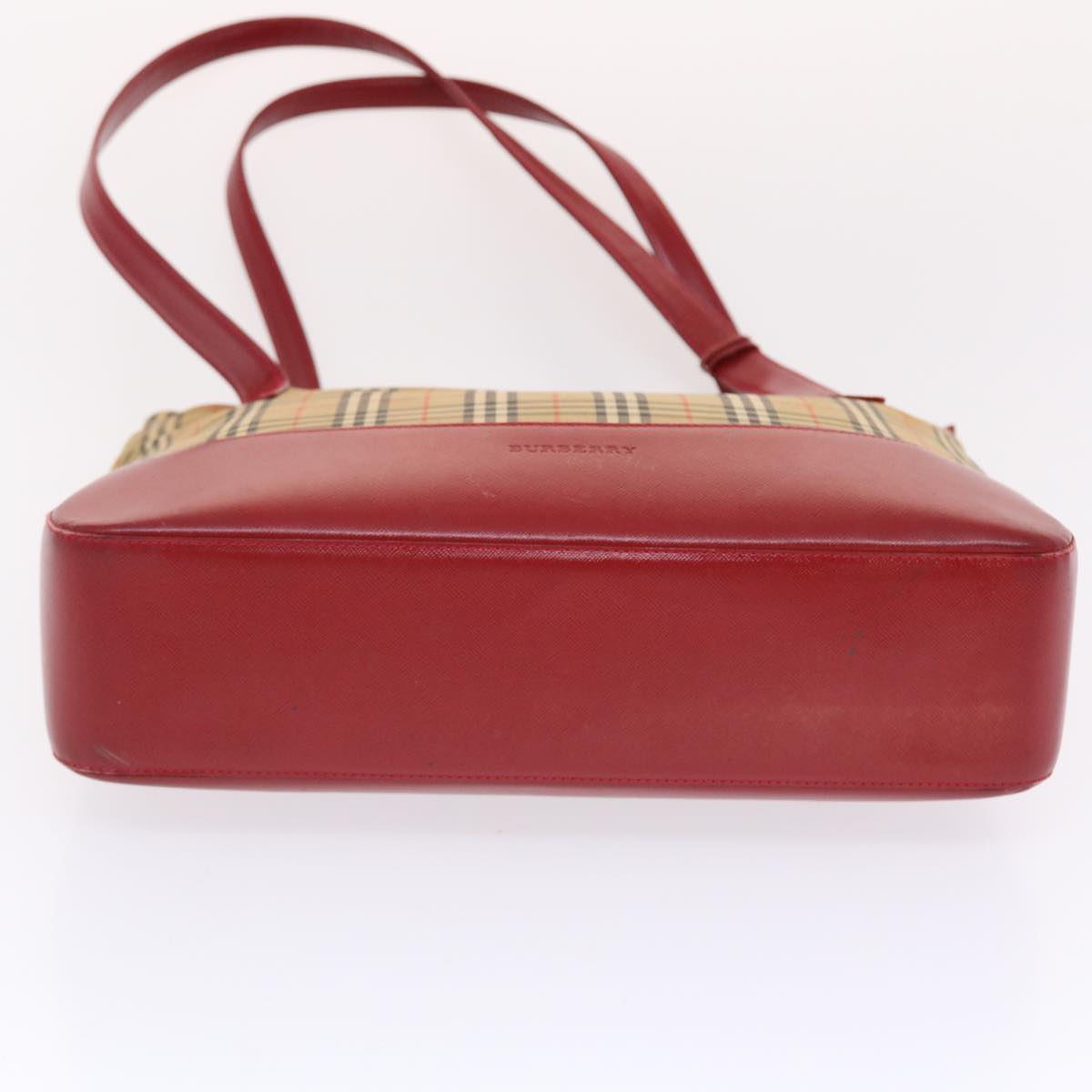 BURBERRY Nova Check Shoulder Bag Canvas Beige Red Auth 50202