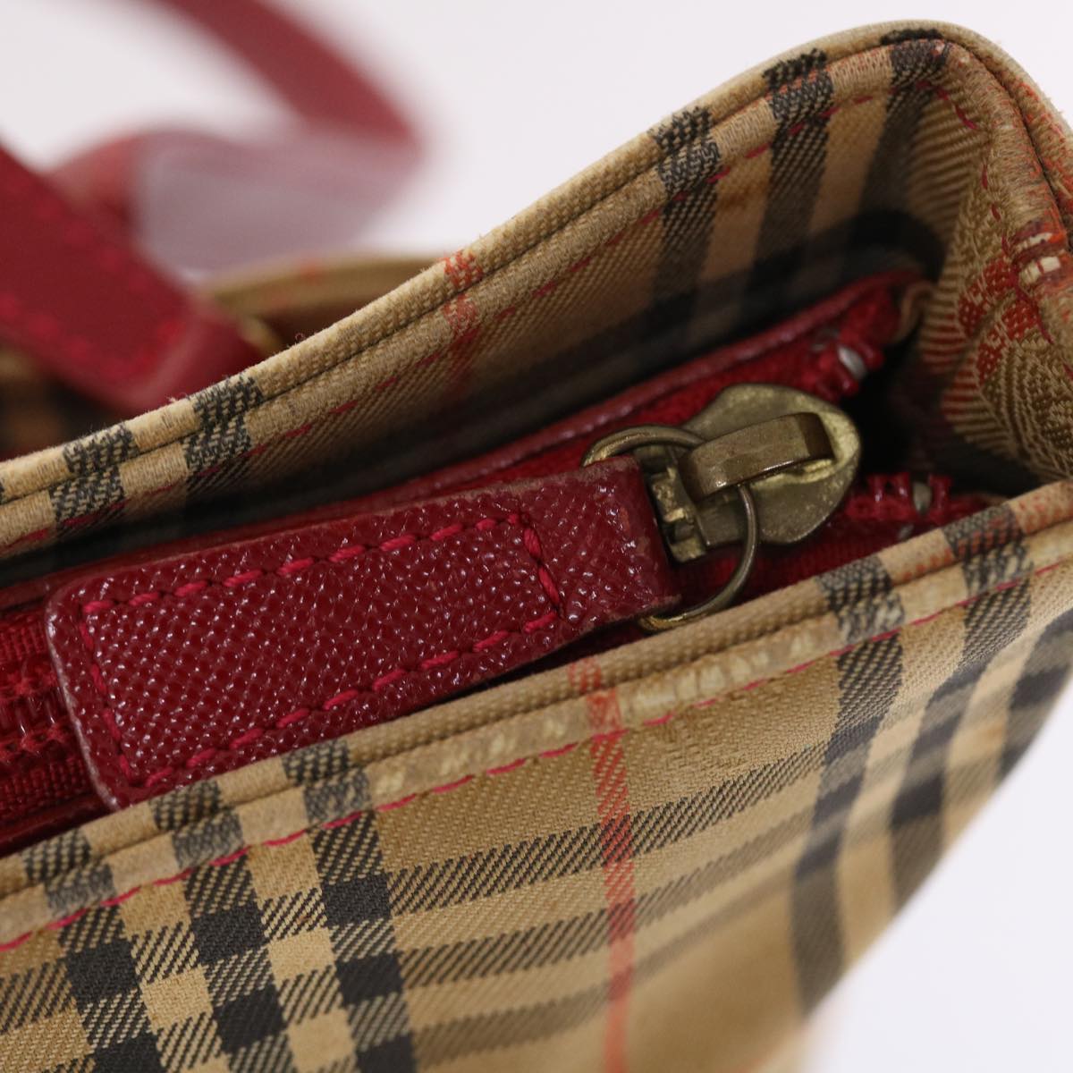 BURBERRY Nova Check Shoulder Bag Canvas Beige Red Auth 50202