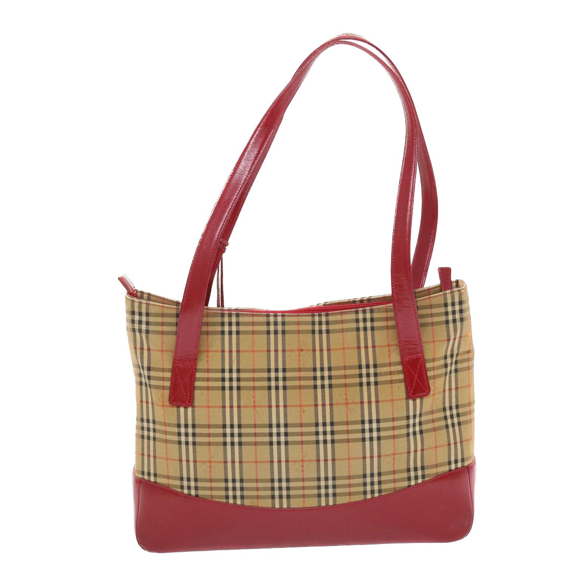 BURBERRY Nova Check Shoulder Bag Canvas Beige Red Auth 50202 - 0