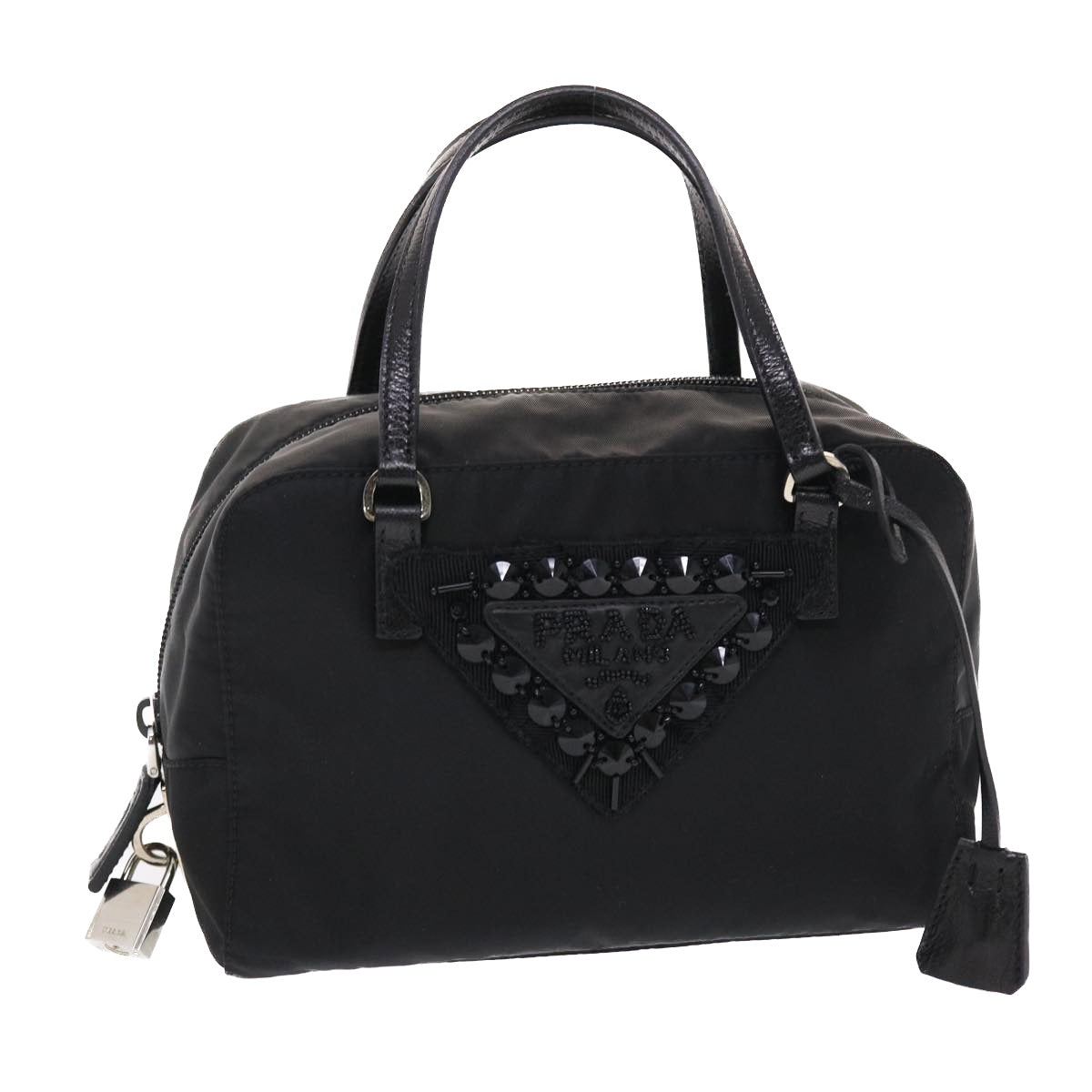 PRADA Hand Bag Nylon Black Auth 50260