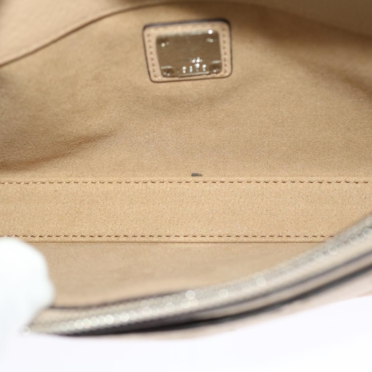 MCM Vicetos Logogram Chain Shoulder Bag Leather Beige Auth 50265