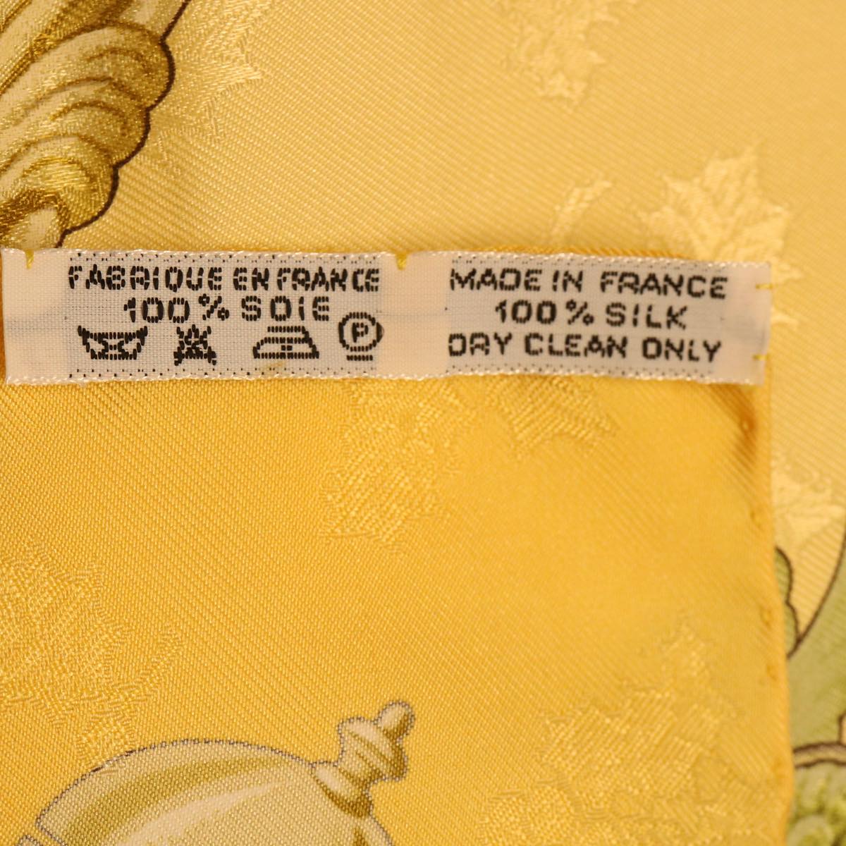 HERMES Carre 90 Scarf ""Plumes et Grelots"" Silk Yellow Auth 50267