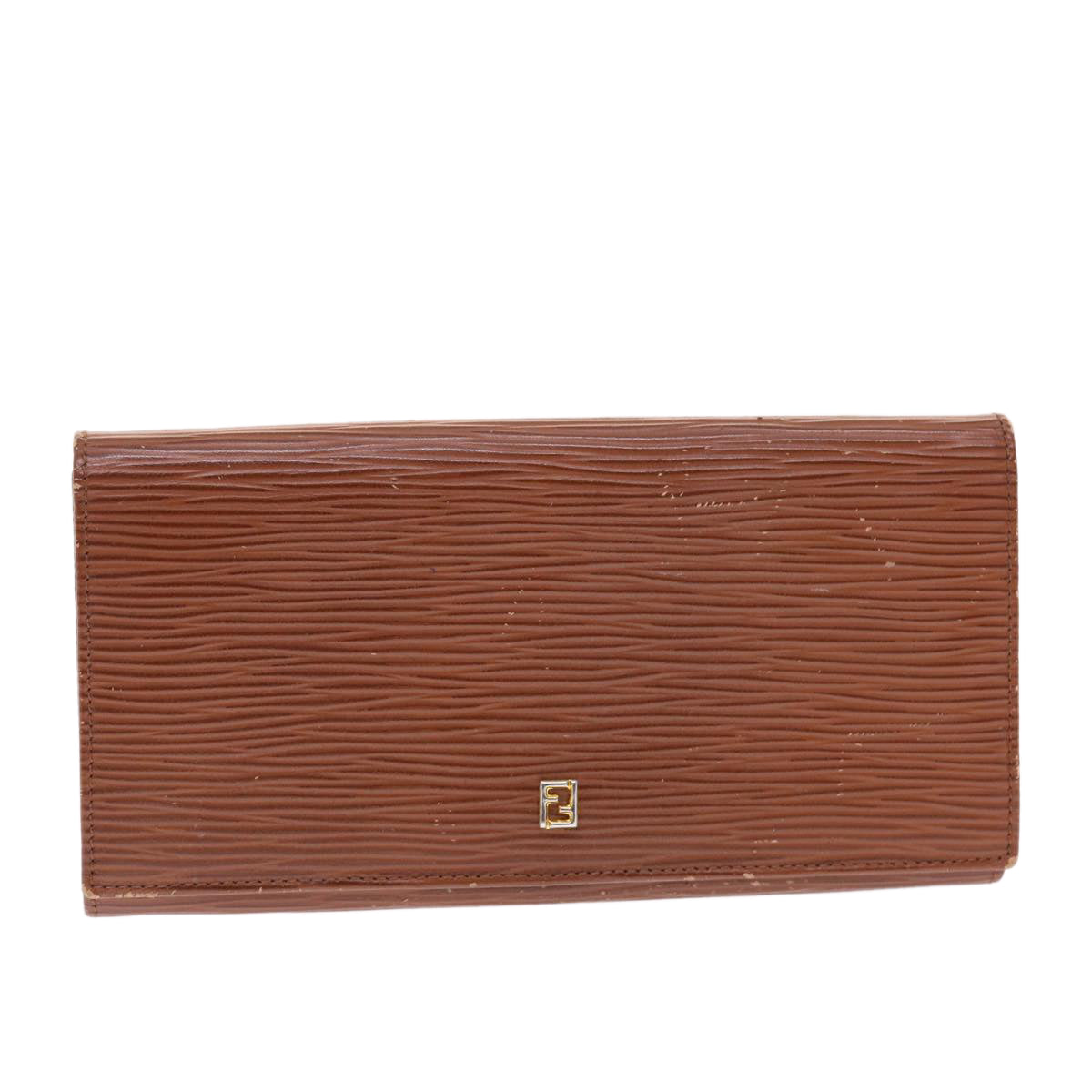 FENDI Long Wallet Leather Brown Auth 50286