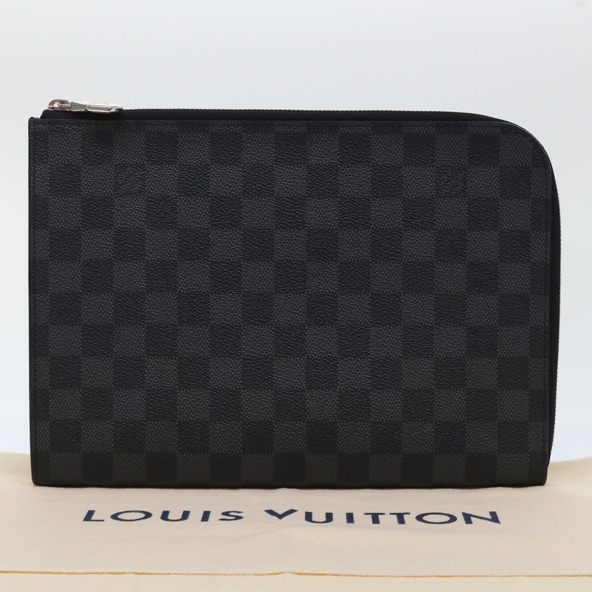 LOUIS VUITTON Damier Graphite Pochette Jules PM Clutch Bag N60113 LV Auth 50323