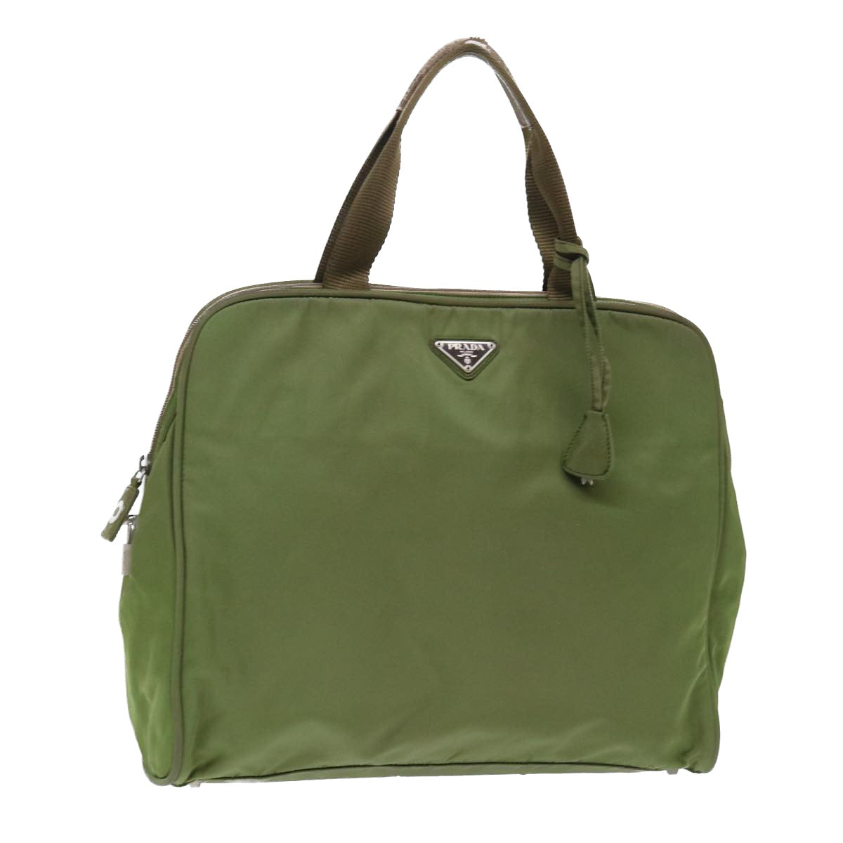 PRADA Hand Bag Nylon Leather Green Auth 50390