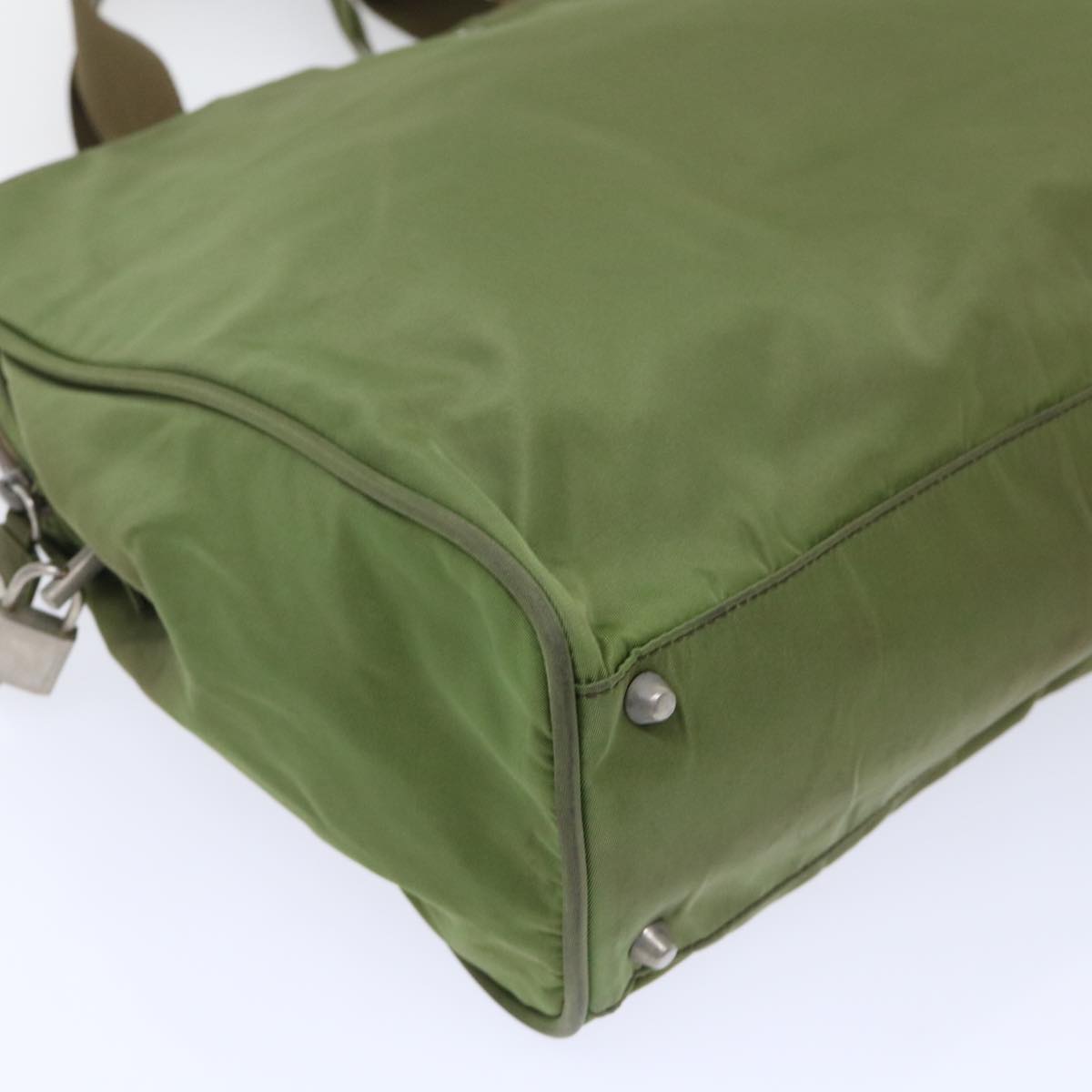 PRADA Hand Bag Nylon Leather Green Auth 50390