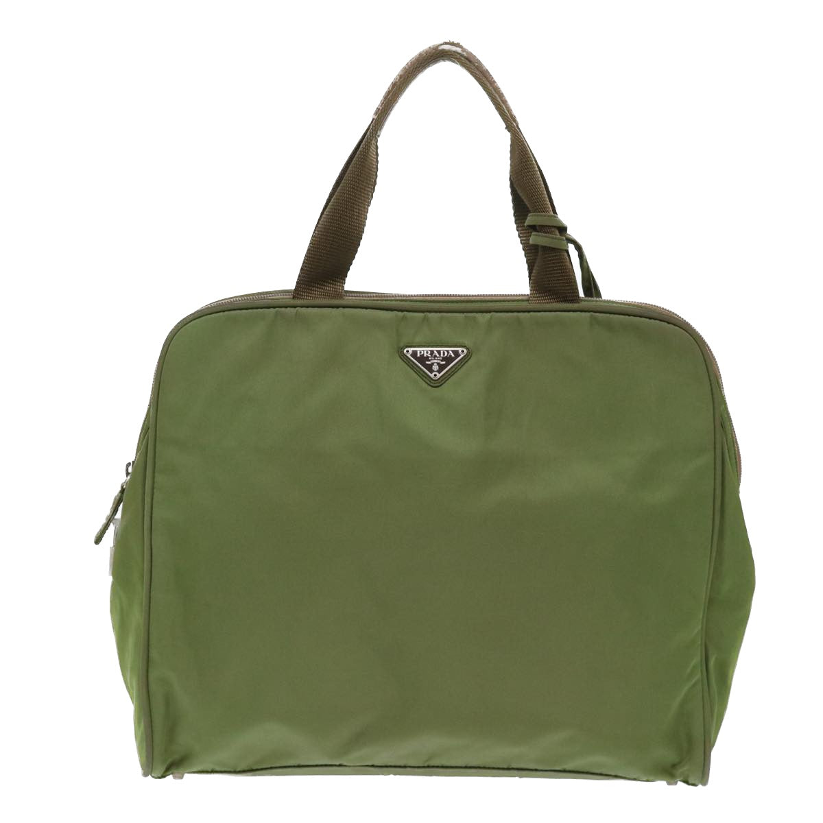 PRADA Hand Bag Nylon Leather Green Auth 50390