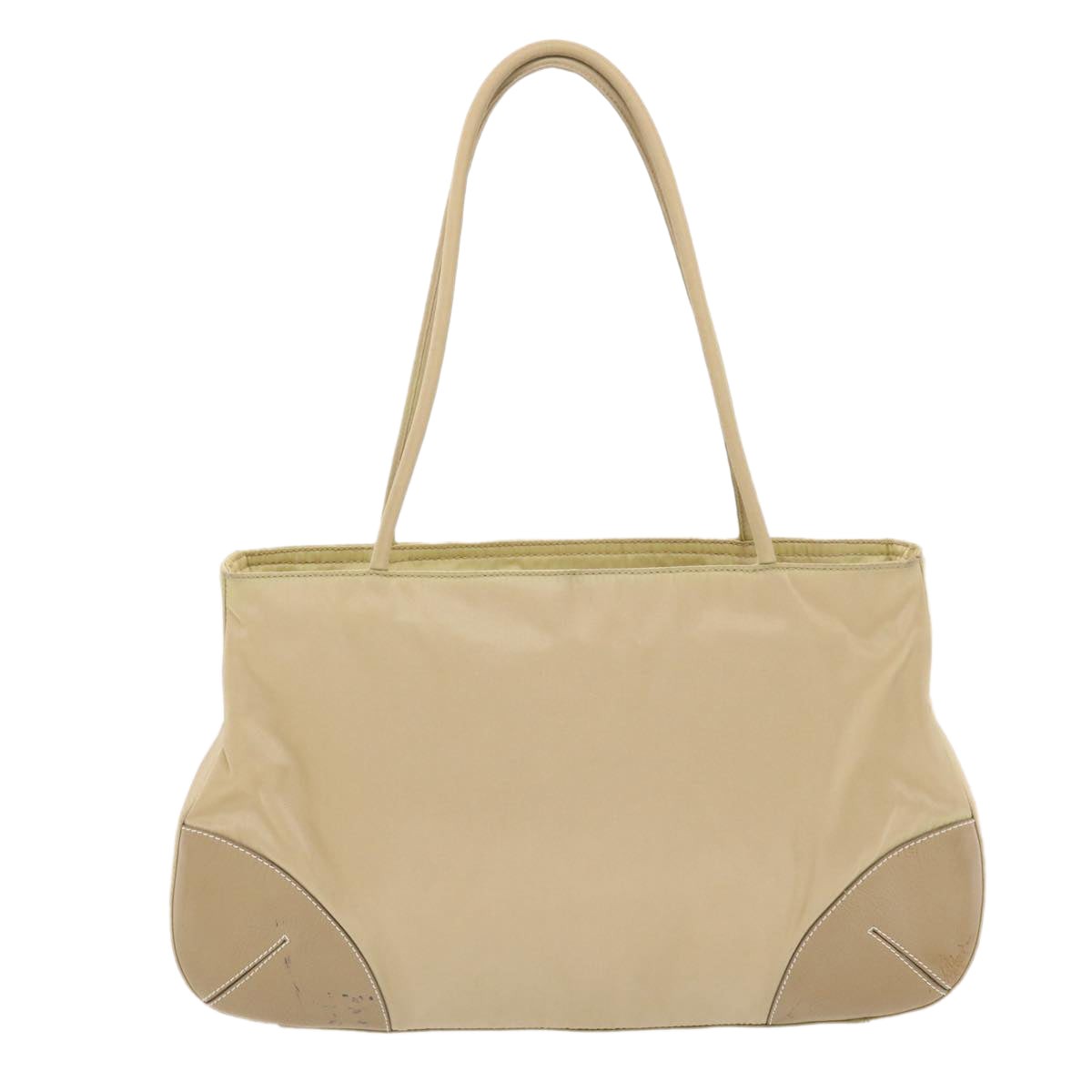 PRADA Shoulder Bag Nylon Leather Beige Auth 50393 - 0