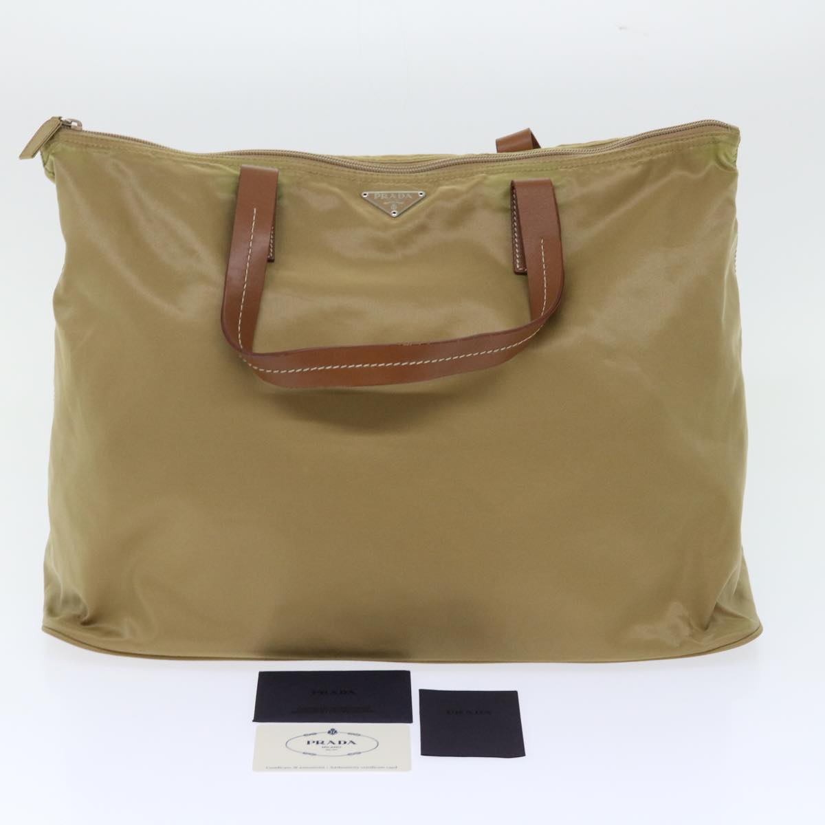 PRADA Hand Bag Nylon Leather Brown Auth 50396