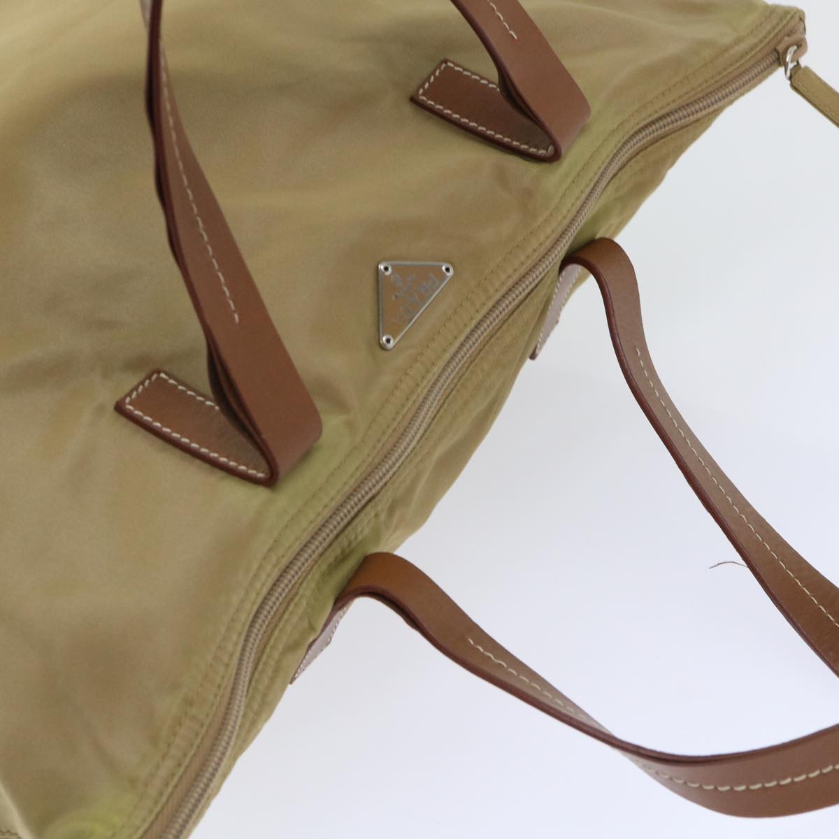 PRADA Hand Bag Nylon Leather Brown Auth 50396