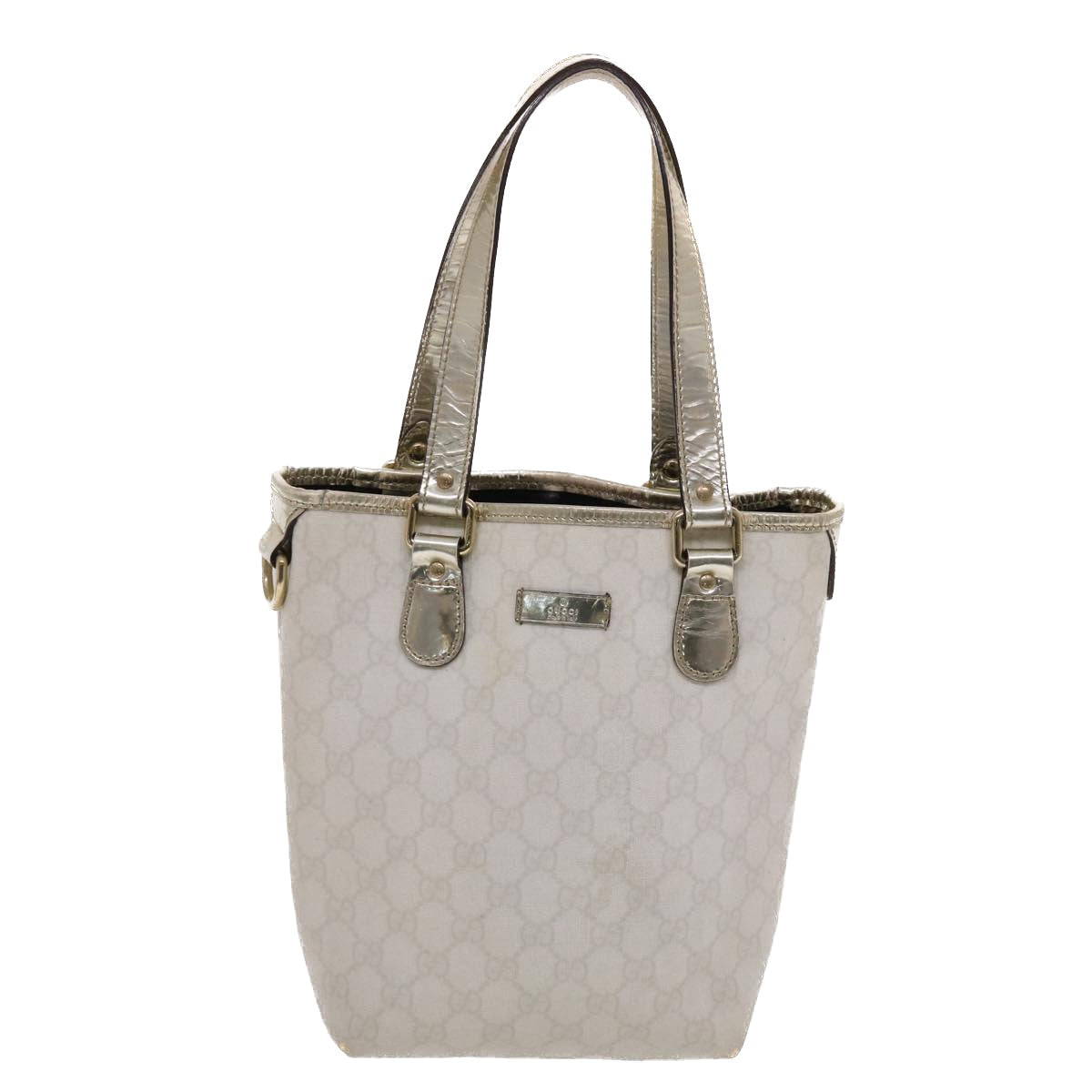 GUCCI GG Canvas Hand Bag PVC Leather White Auth 50406