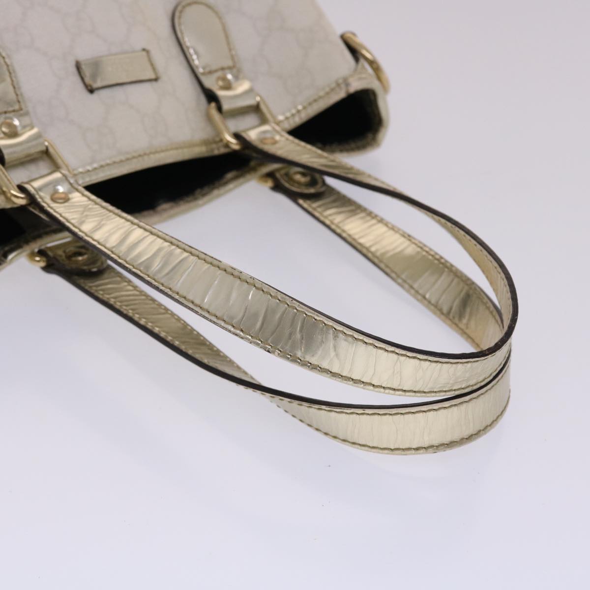 GUCCI GG Canvas Hand Bag PVC Leather White Auth 50406