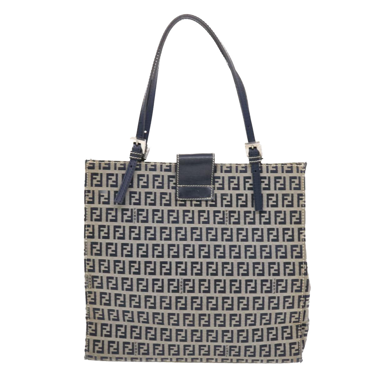 FENDI Zucchino Canvas Mamma Baguette Tote Bag Nylon Navy Auth 50424 - 0