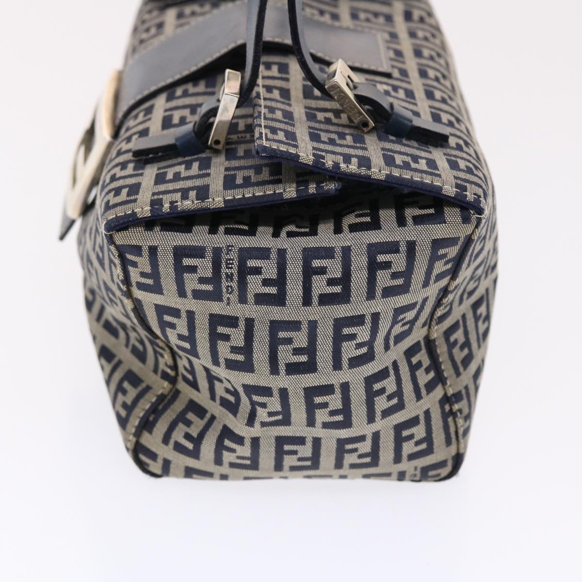 FENDI Zucchino Canvas Mamma Baguette Shoulder Bag Nylon Navy Auth 50426