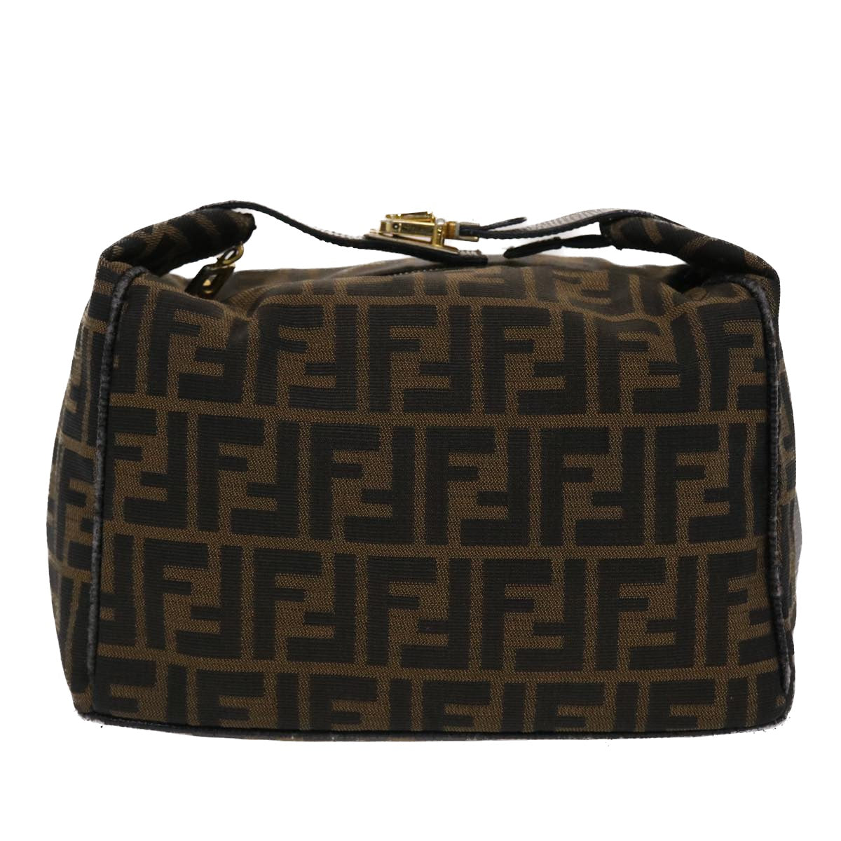 FENDI Zucca Canvas Vanity pouch Hand Bag Nylon Brown Black Auth 50427