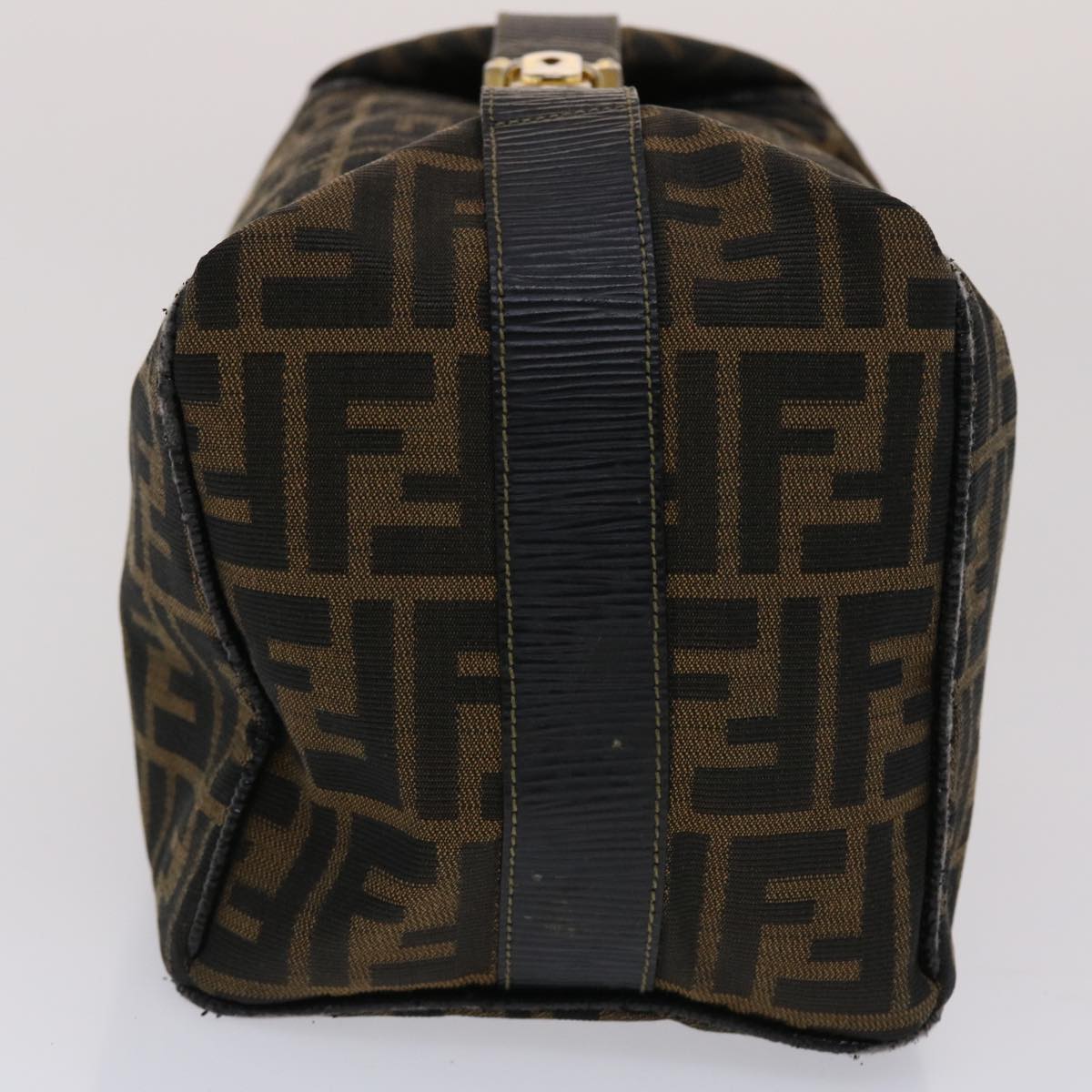 FENDI Zucca Canvas Vanity pouch Hand Bag Nylon Brown Black Auth 50427