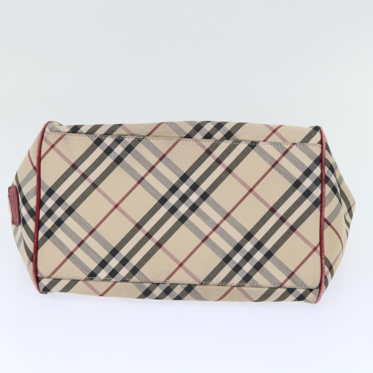 BURBERRY Nova Check Blue Label Hand Bag Nylon Leather Beige Red Auth 50435