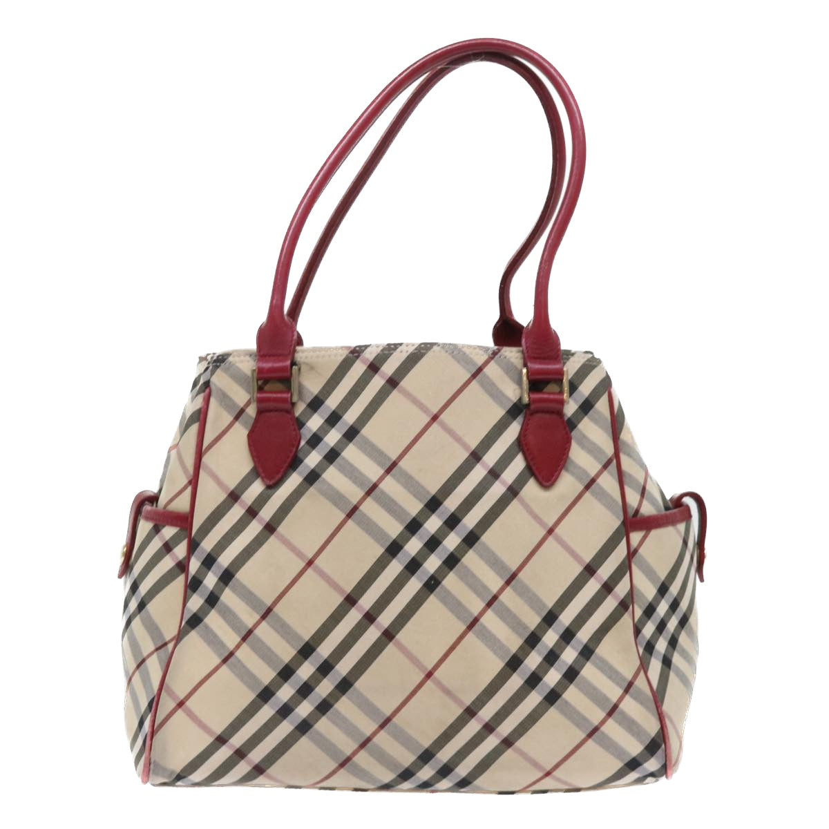 BURBERRY Nova Check Blue Label Hand Bag Nylon Leather Beige Red Auth 50435