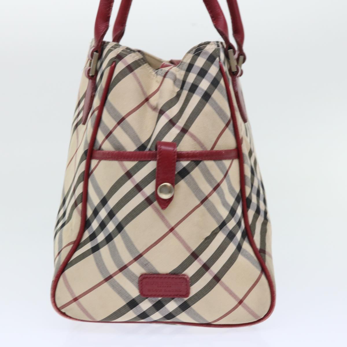 BURBERRY Nova Check Blue Label Hand Bag Nylon Leather Beige Red Auth 50435