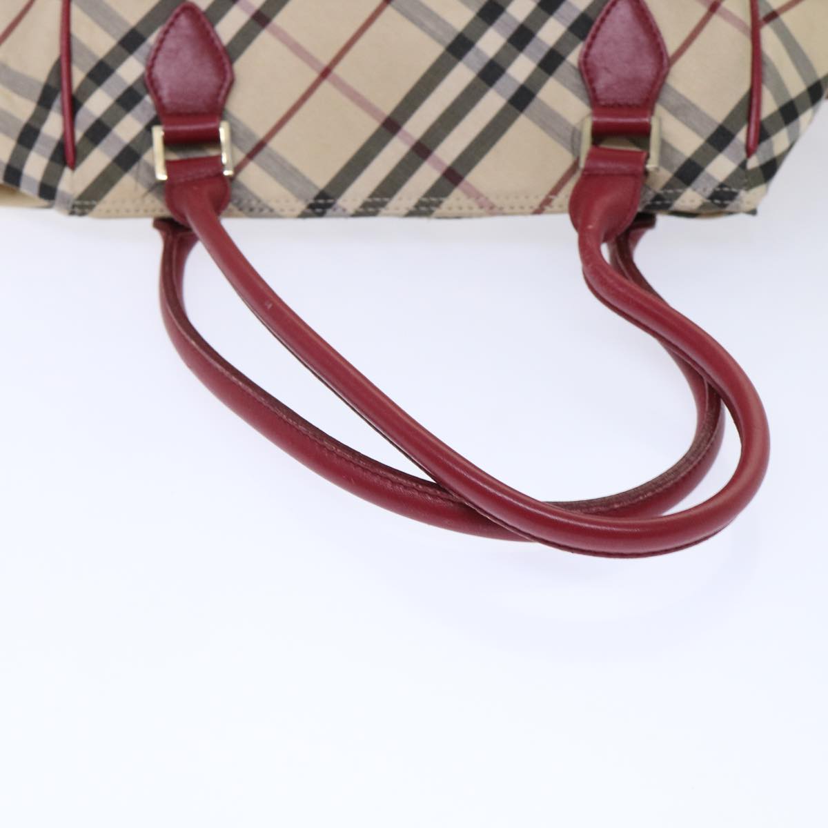 BURBERRY Nova Check Blue Label Hand Bag Nylon Leather Beige Red Auth 50435