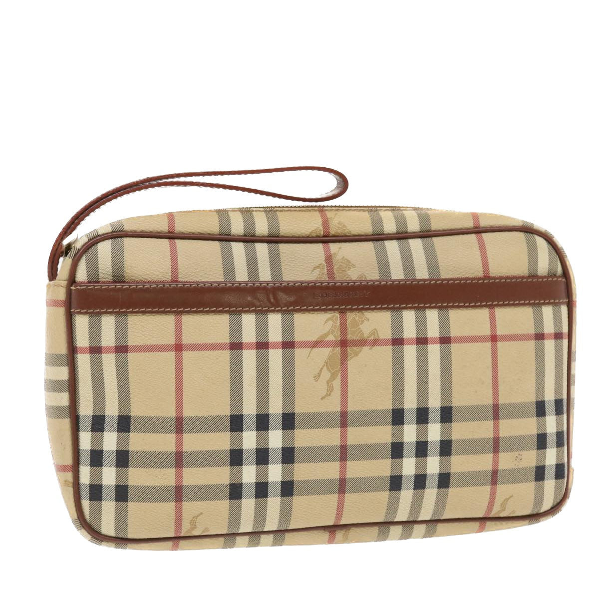 BURBERRY Nova Check Clutch Bag PVC Leather Beige Brown Auth 50436