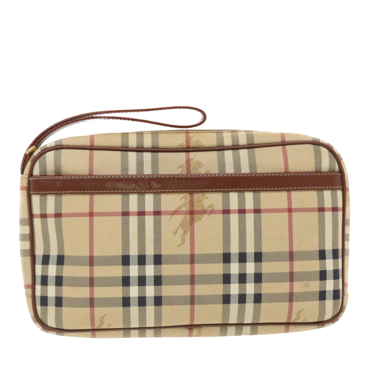 BURBERRY Nova Check Clutch Bag PVC Leather Beige Brown Auth 50436 - 0